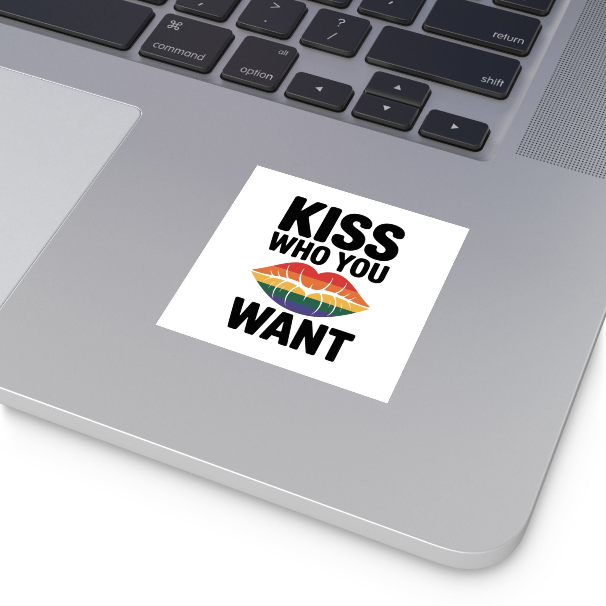 Kiss Who You Want T Shirt Design Isolated White Background 3 Laminate Stickers Square - Image 3