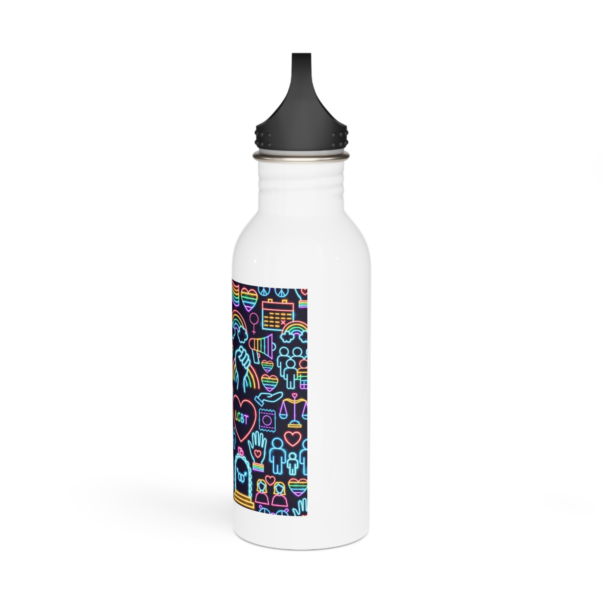Lgbt Seamless Neon Pattern Stainless Steel Water Bottle - Image 4