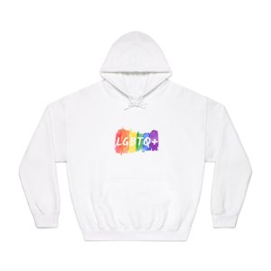 Lgbtq Logo Lettering Text Vector Rainbow Watercolor Paint Textured Colorful Stripes Unisex Dryblend Hooded Sweatshirt
