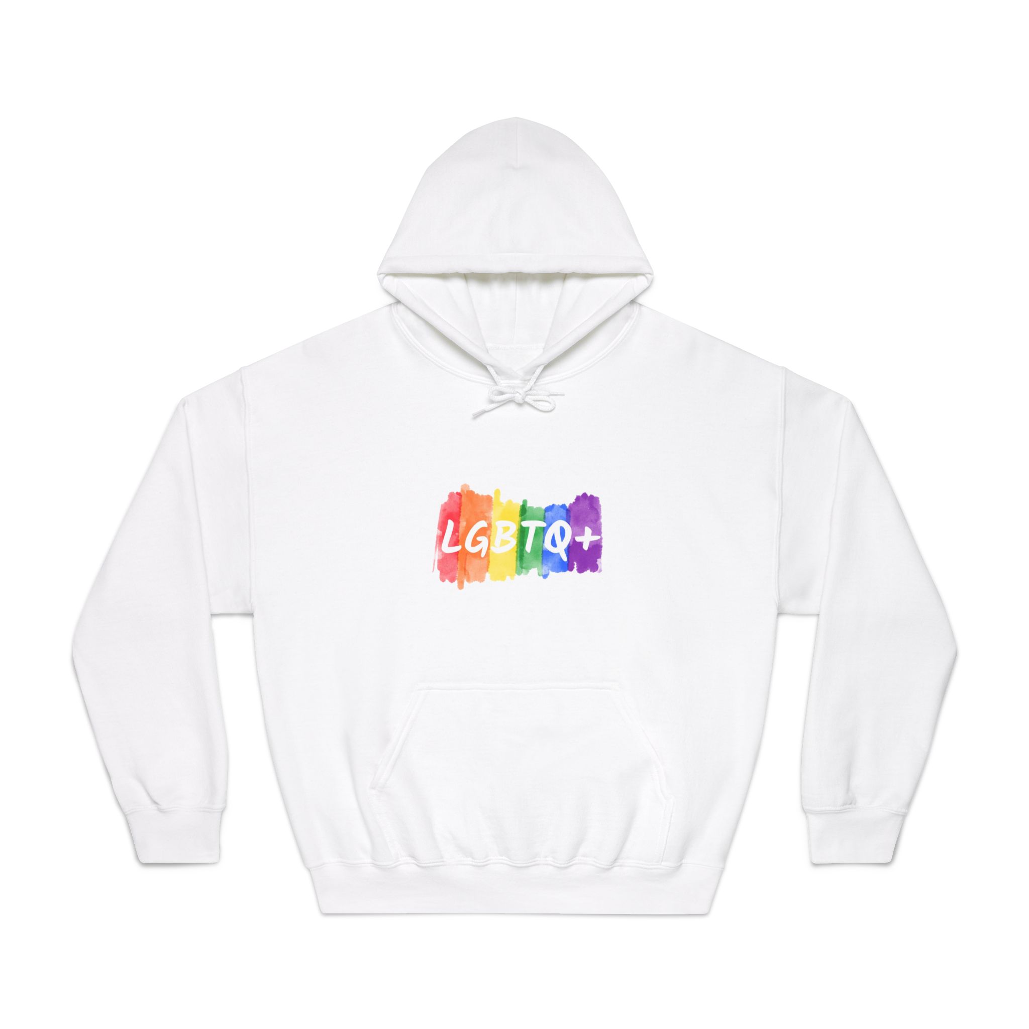 Lgbtq Logo Lettering Text Vector Rainbow Watercolor Paint Textured Colorful Stripes Unisex Dryblend Hooded Sweatshirt