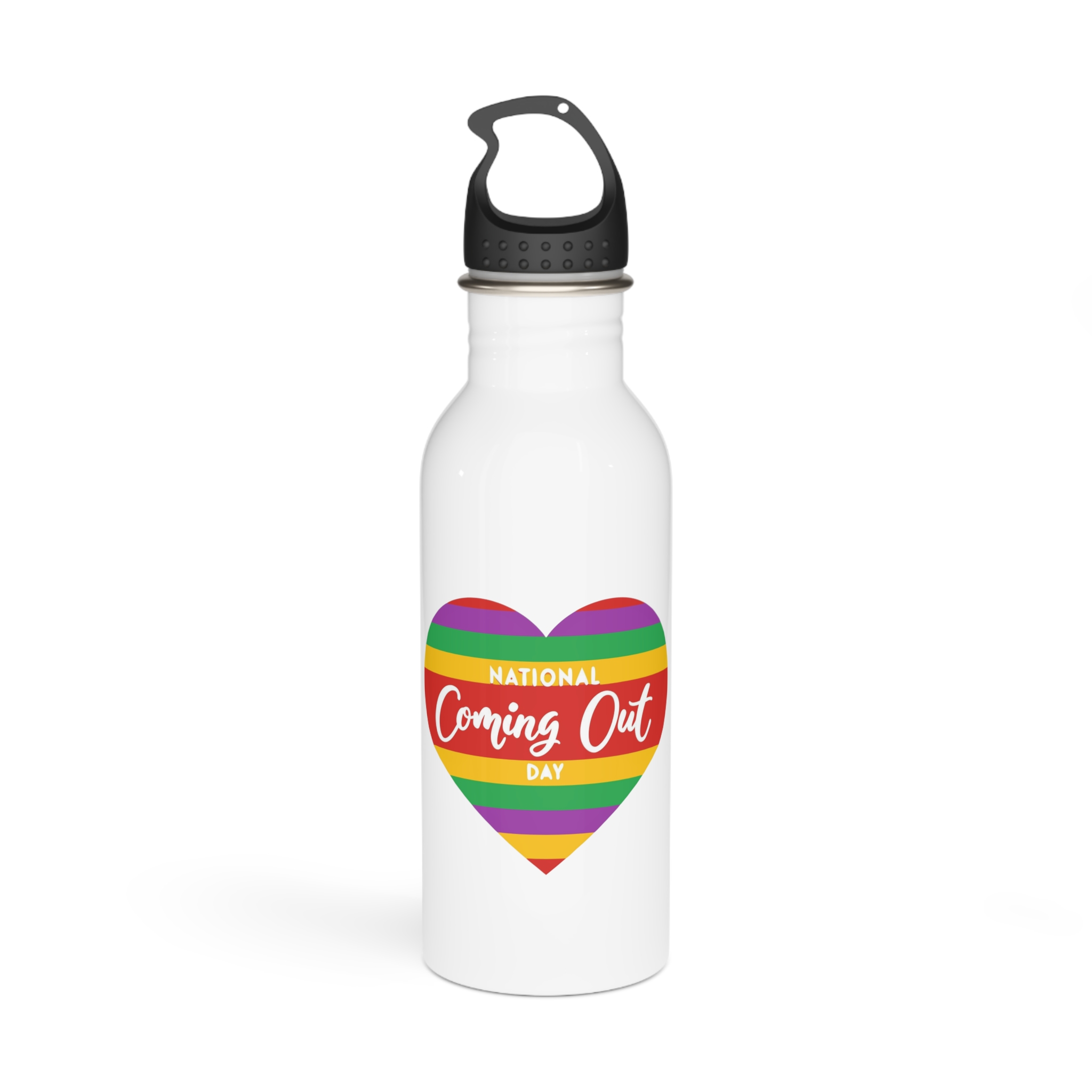 National Coming Out Day Rainbow Heart With Text Pride Lgbtq Stainless Steel Water Bottle