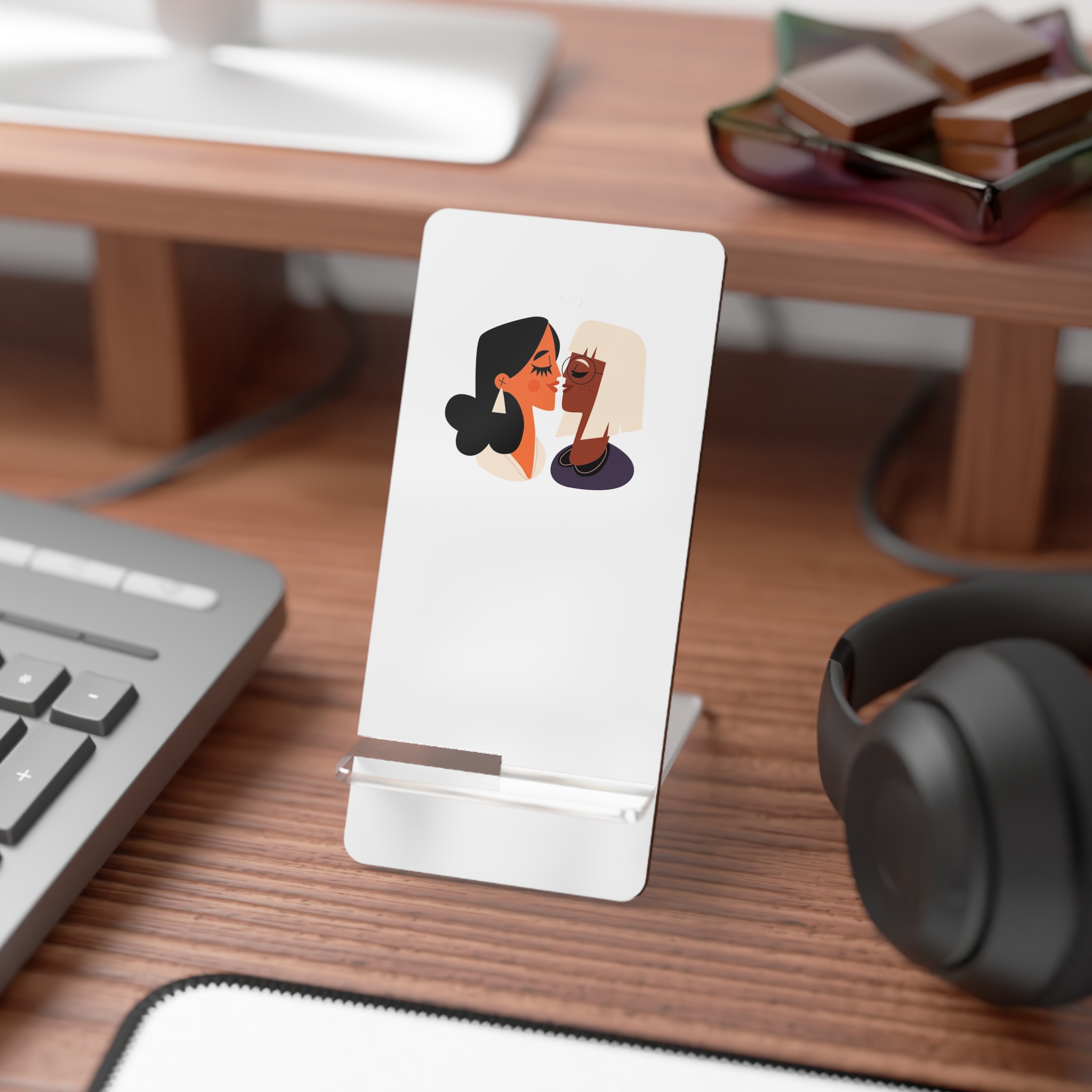 Flat Design Lesbian Couple Kiss Illustration (2) Mobile Display Stand For Smartphones - Image 3