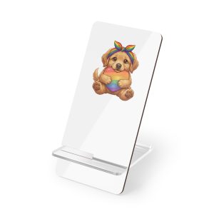 Cute Puppy Holding Rainbow Heart Pride Month Tshirt Design Mobile Display Stand For Smartphones