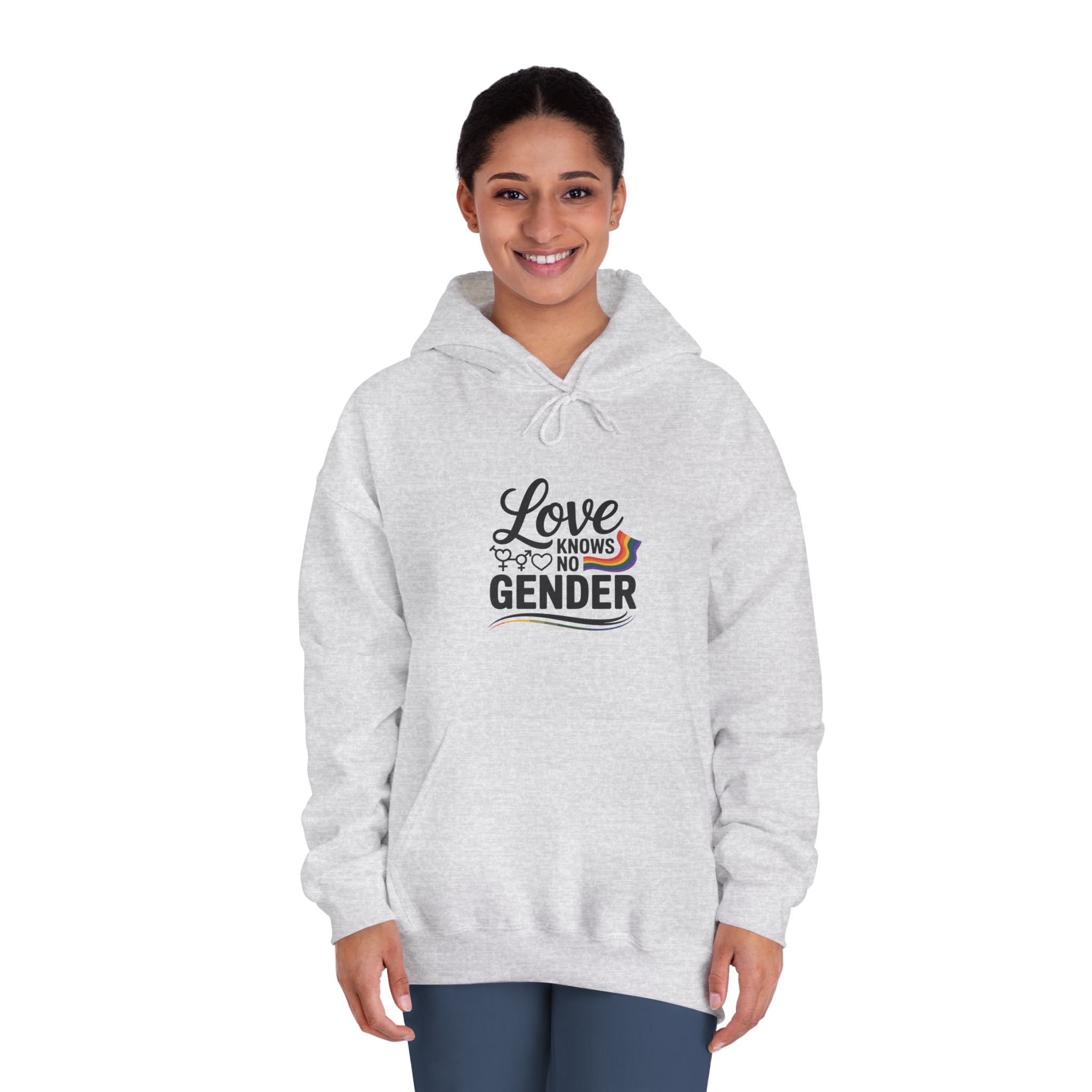 Love Knows No Gender T Shirt Design Isolated White Background Unisex Dryblend Hooded Sweatshirt - Image 8