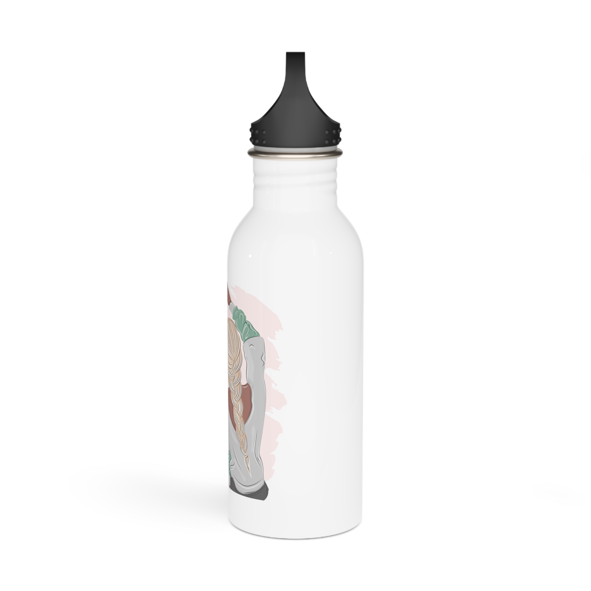 Stylish Girlfriends Two Sisters Show With Hands Heart View From Back Friendship Concept Fashion Vector Illustration Art Postcard Poster Interior Design Textile Print Stainless Steel Water Bottle - Image 4