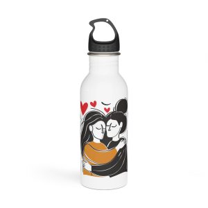Drawing Two Women Hugging Red Heart Them Stainless Steel Water Bottle