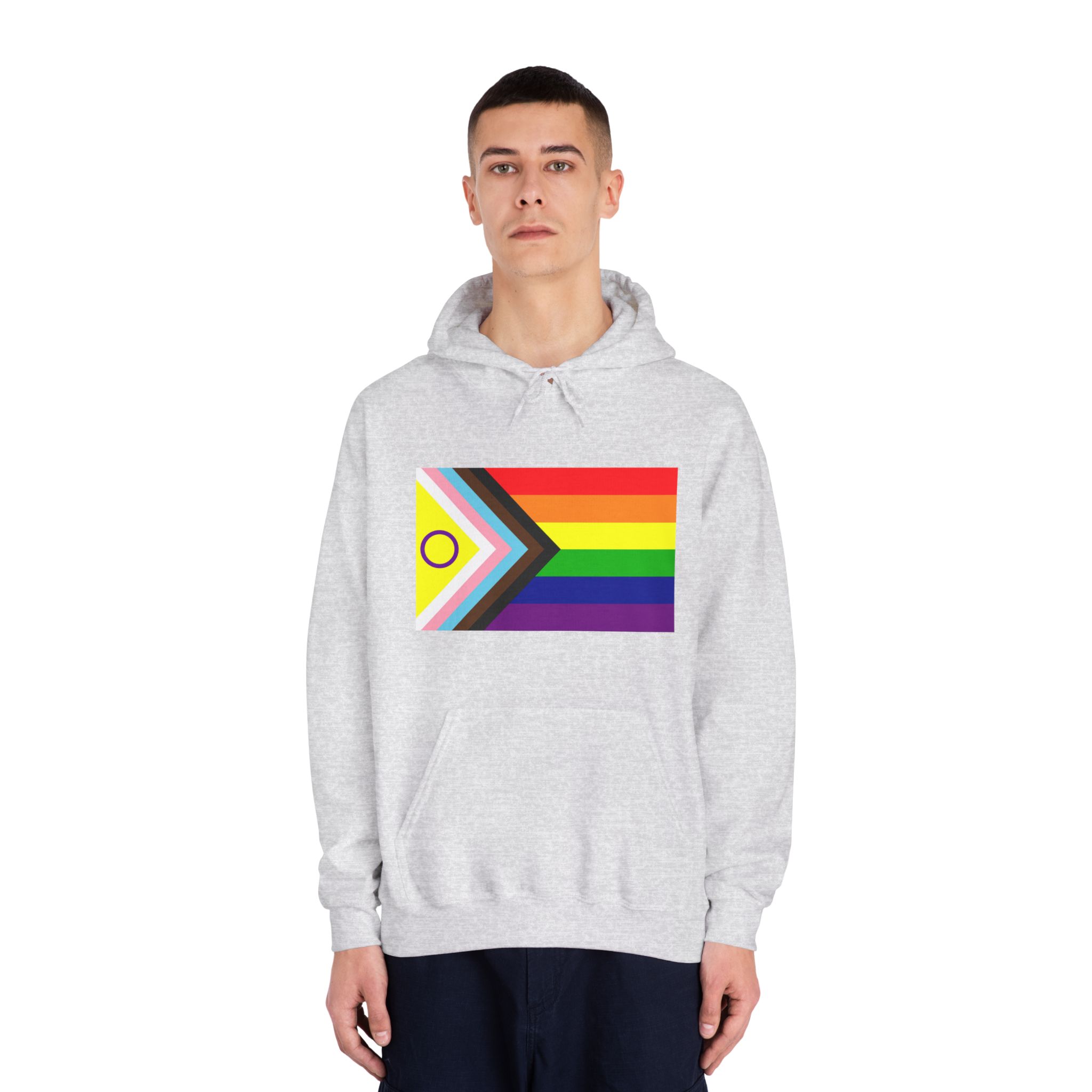 Lgbtq Pride Flag New Lgbtq Pride Flag Vector Updated Intersex Inclusive Progress Pride Flag Unisex Dryblend Hooded Sweatshirt - Image 7