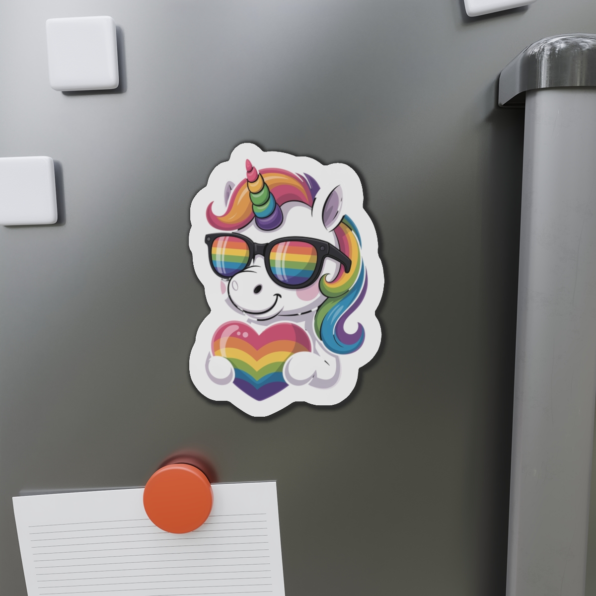 Cute Unicorn With Rainbowcolored Mane Tail Is Wearing Black Sunglassesnbow Stripes Die Cut Magnets - Image 14