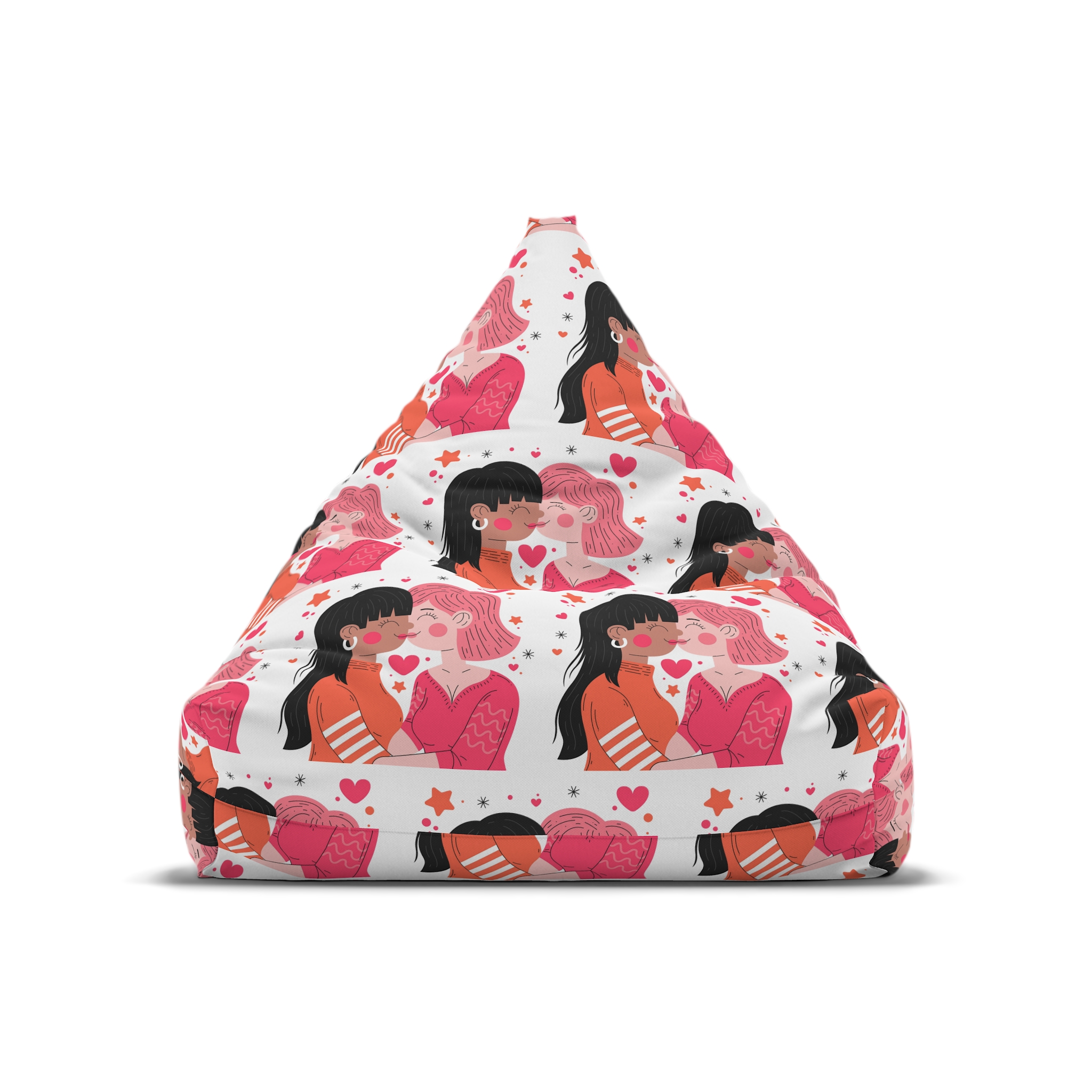 Flat Design Lesbian Couple Kiss Illustration (1) Bean Bag Chair Cover - Image 5