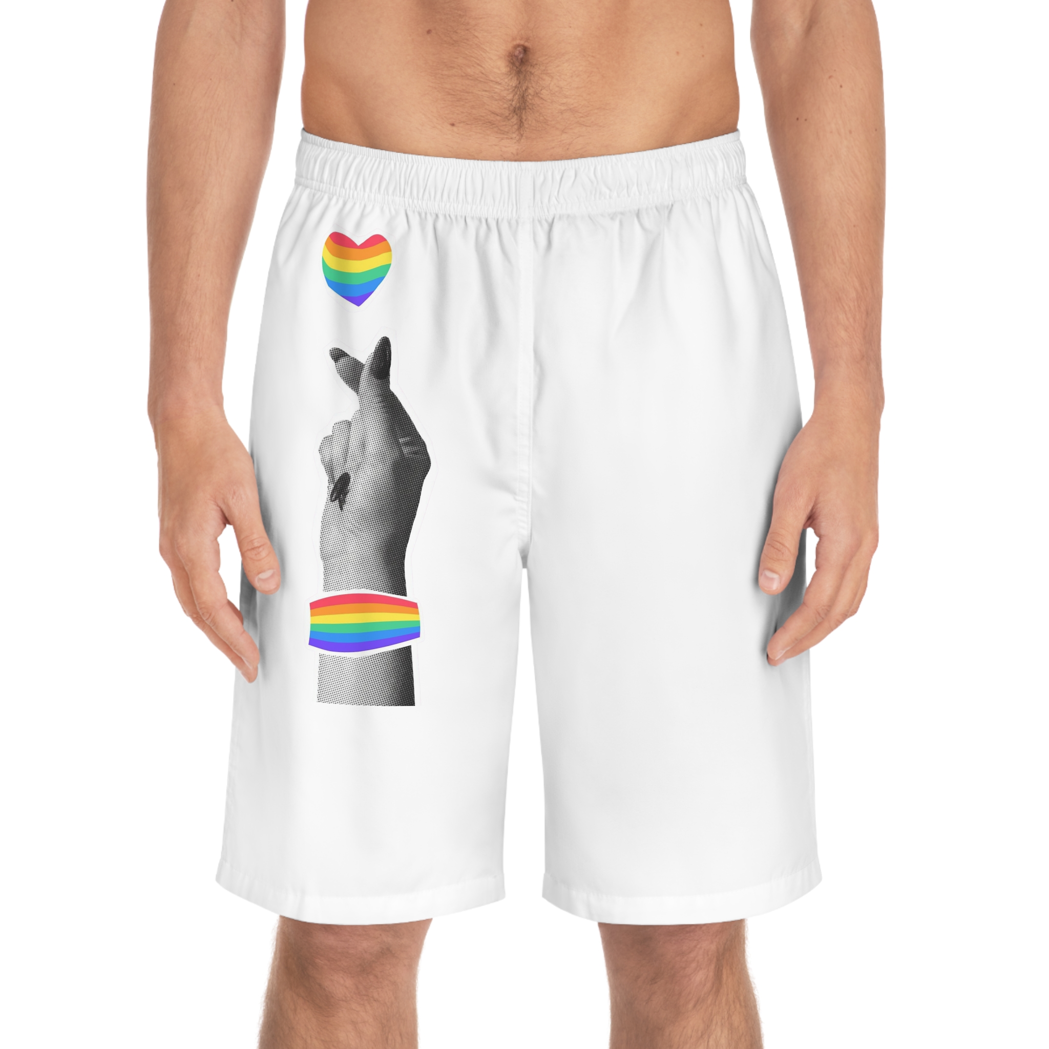 Pride Month Card Lgbtq Trendy Retro Collage Halftone Hands Vector Illustration Poster Banner Mens Board Shorts Aop - Image 3