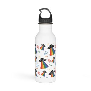 Seamless Pattern Ufo With Rainbow Beam Doodles Stainless Steel Water Bottle