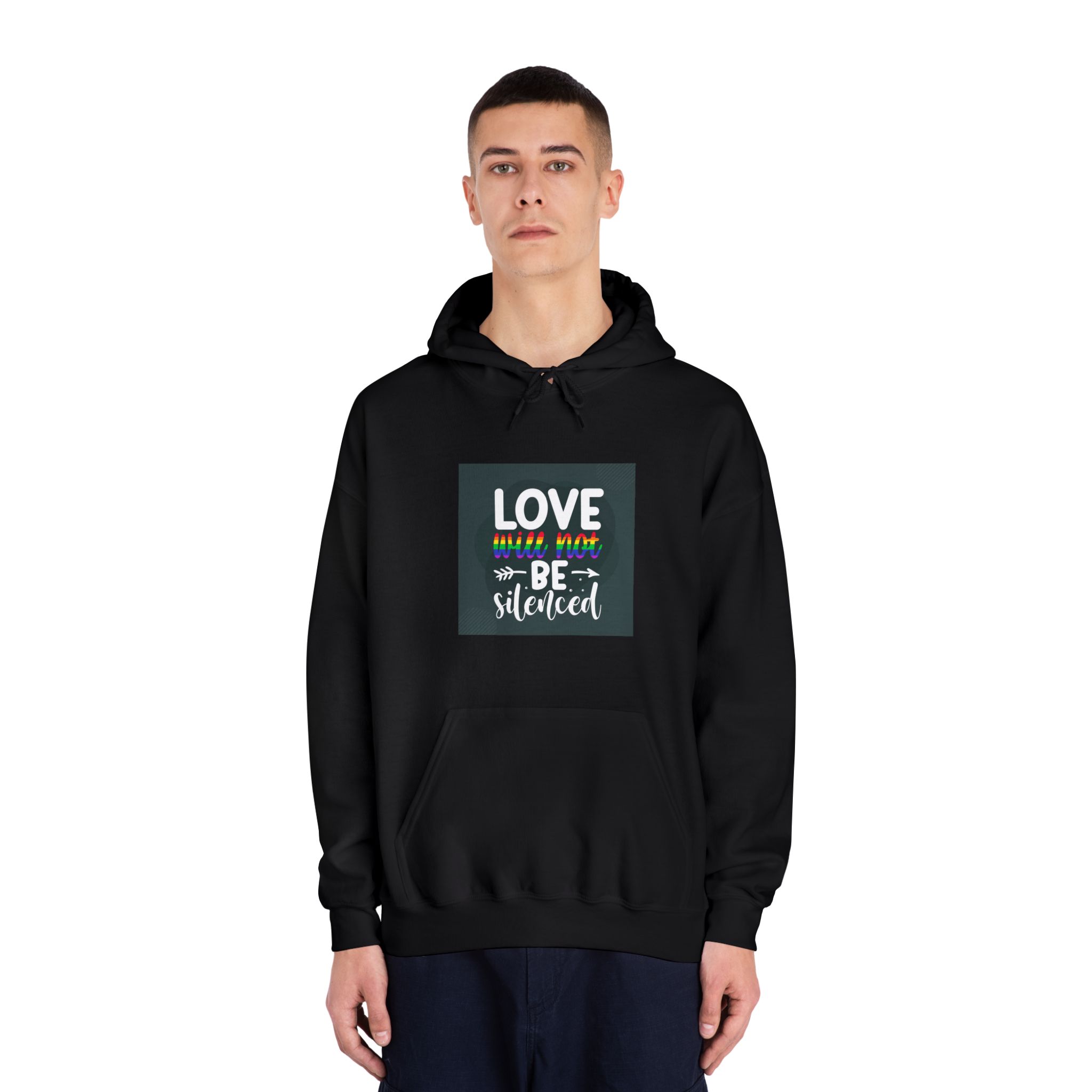 Love Will Be Silenced Premium Gay Pride Lettering Vector Design Unisex Dryblend Hooded Sweatshirt - Image 11