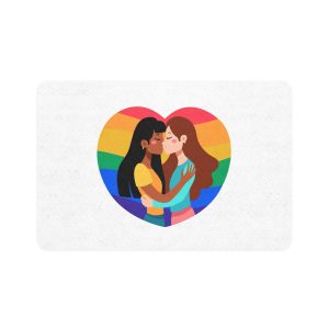 Lesbian Couple Kiss Hand Drawn Style Pet Food Mat 12x18