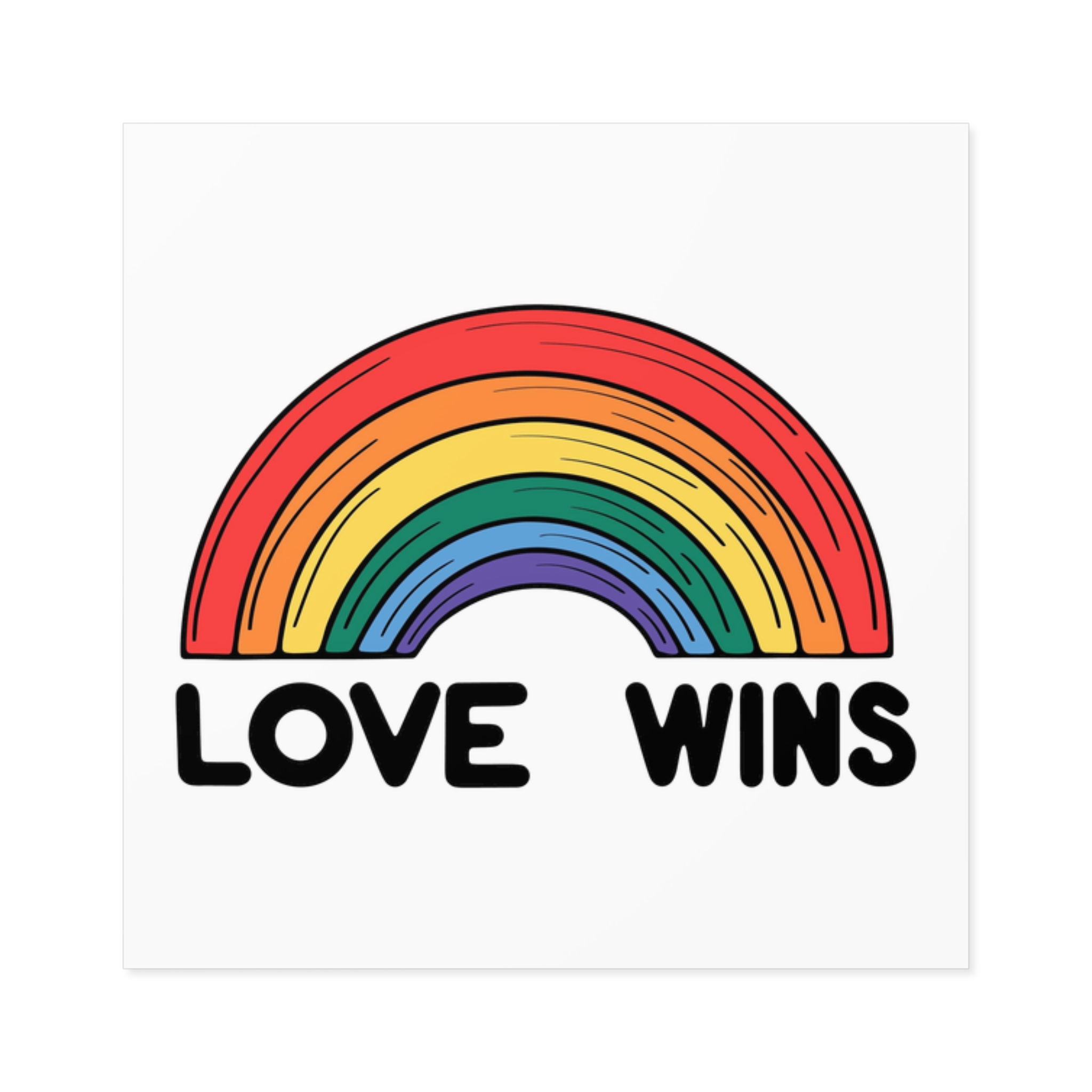 Love Wins Rainbow Pride Illustration Laminate Stickers Square