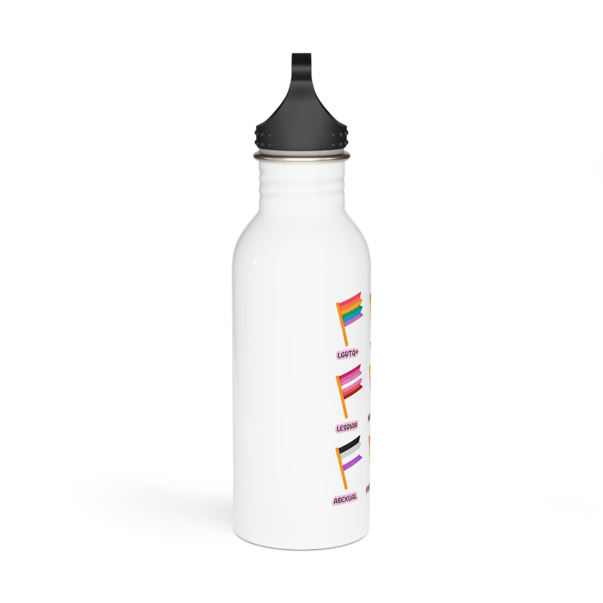 Cute Hand Drawn Set Lgbtq Pride Flags With Names Lgbtq Trans Bisexual Lesbian Nonbinary Asexual Stainless Steel Water Bottle - Image 2