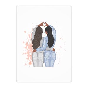Two Girls Friends Sister Friends With Long Hair Hugging Friendship Day Print Valentine Vector Gift Wrapping Paper Sheets 1pc