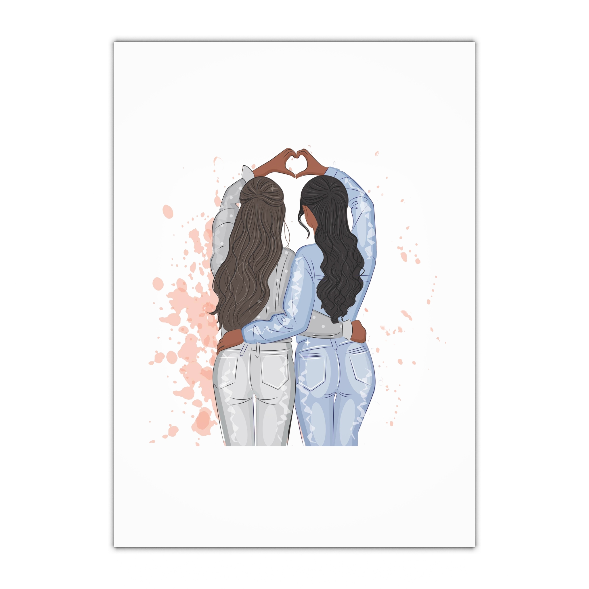 Two Girls Friends Sister Friends With Long Hair Hugging Friendship Day Print Valentine Vector Gift Wrapping Paper Sheets 1pc