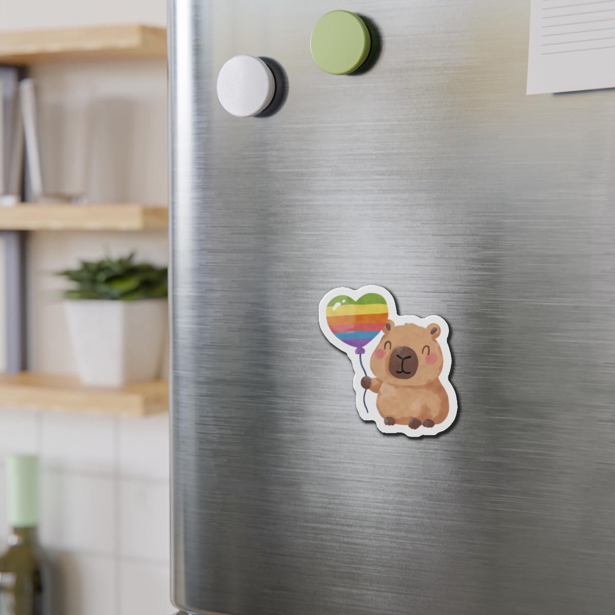 Capybara Holding Rainbow Heart Balloon Illustration (1) Die Cut Magnets - Image 6