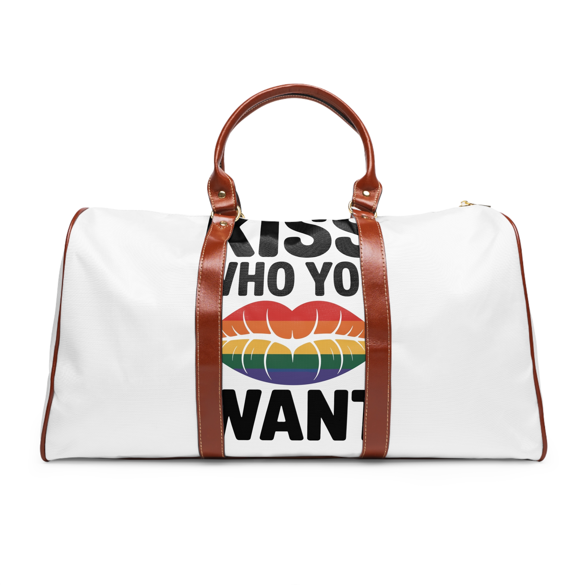 Kiss Who You Want T Shirt Design Isolated White Background 3 Waterproof Travel Bag
