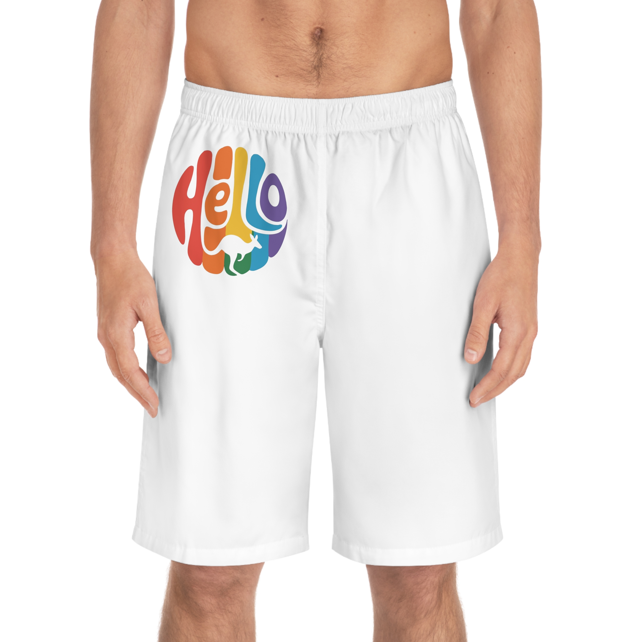 Hello Multicolor Logo Mens Board Shorts Aop - Image 3