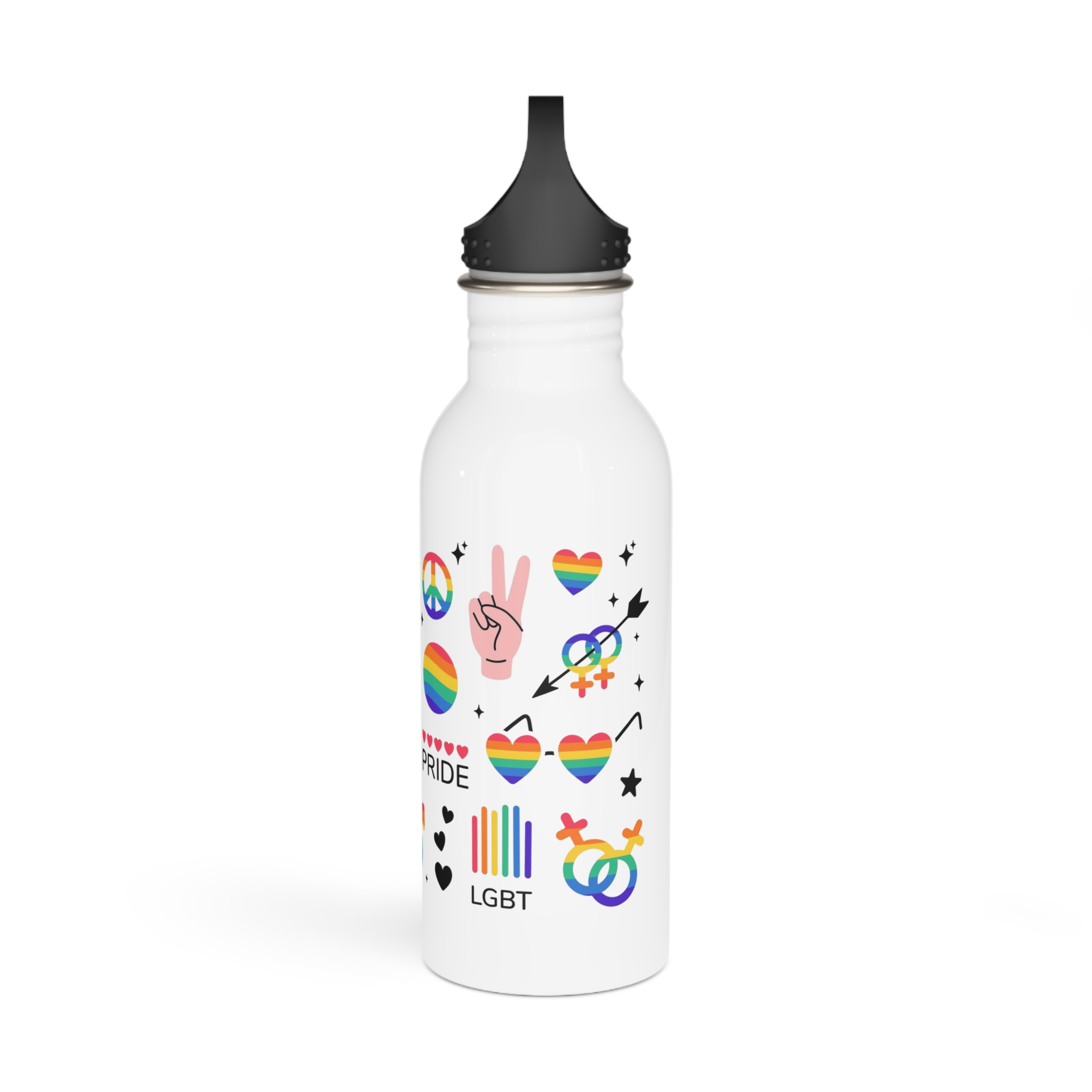 Lgbt Stickers Pack Doodle Style Lgbtq Set Lgbt Pride Community Symbols Rainbow Colored Element Stainless Steel Water Bottle - Image 4