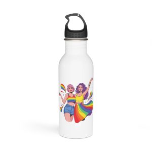 Two Happy Women Celebrating Diversity Pride With Rainbow Colors Splashes Stainless Steel Water Bottle