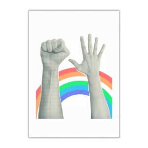 Trendy Collage With Hand Gestures Cutout Shapes Symbol Win Like Punk Grunge Halftone Retro Banner Poster Design Concept Protest Confrontation Pride Lgbt Month Vector Illustration Gift Wrapping Paper...