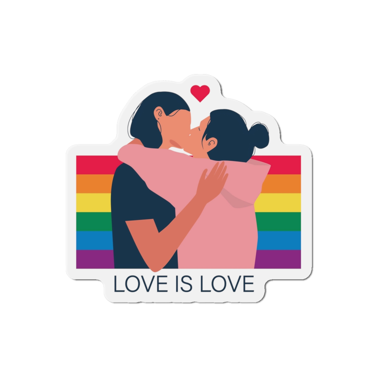 Lesbian Couple Kissing Hugging Rainbow Flag Love Is Love Die Cut Magnets - Image 13
