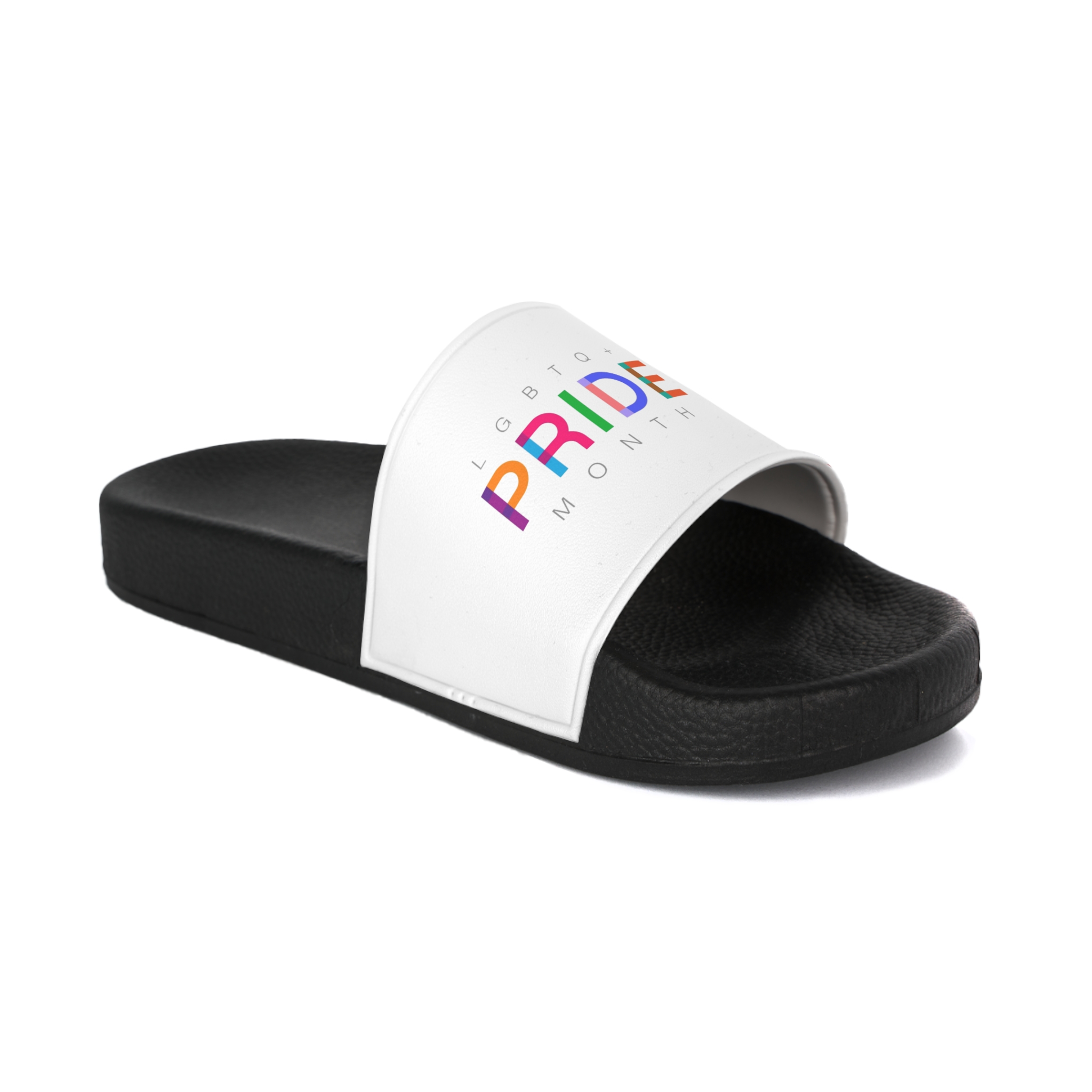 Pride Month Lgbtq Banner Gay Pride Month Rainbow Color Flat Design Hand Together Love Sign Typography Mens Slide Sandals - Image 2