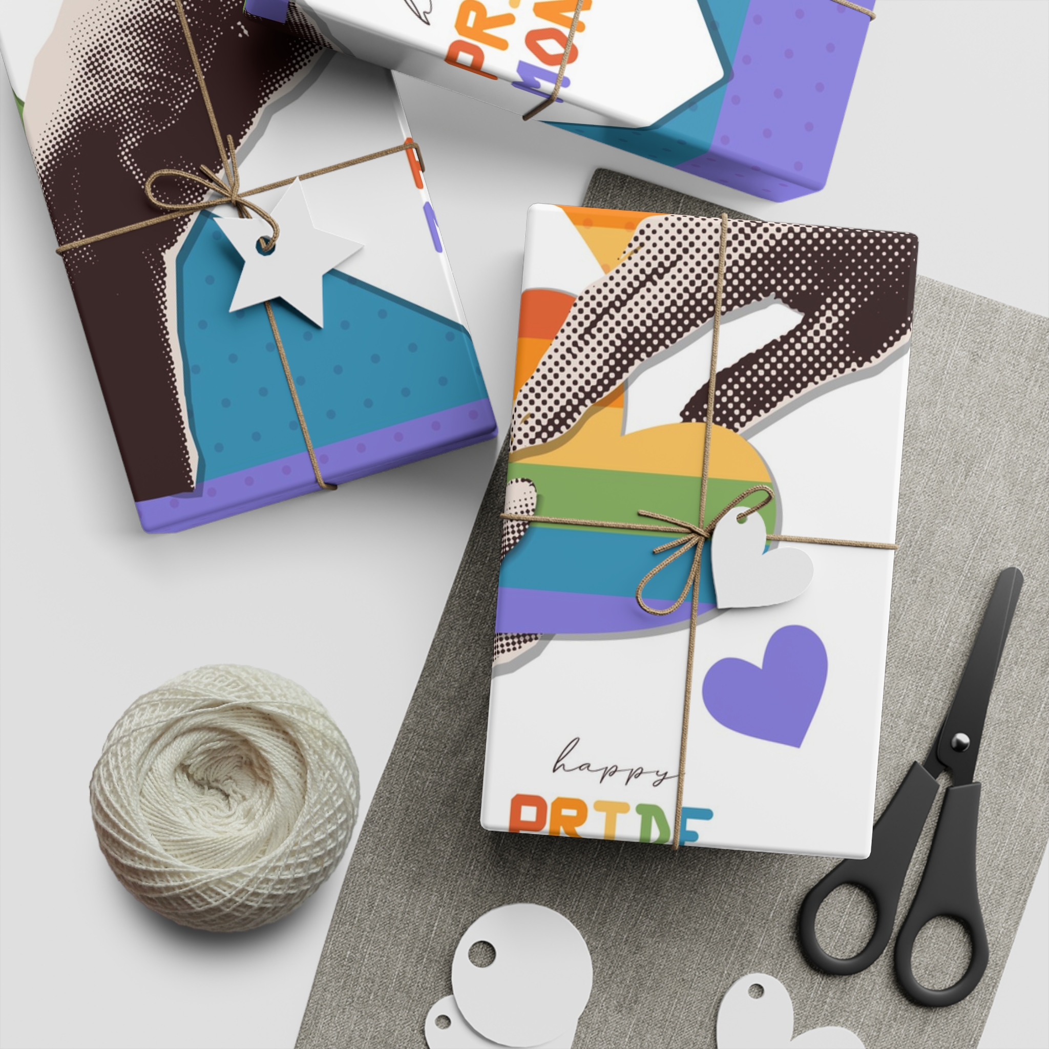 Retro Nostalgic Banner Pride Month Halftone Hands Holding Striped Heart Vintage Collage With Gift Wrapping Paper Sheets 1pc - Image 5