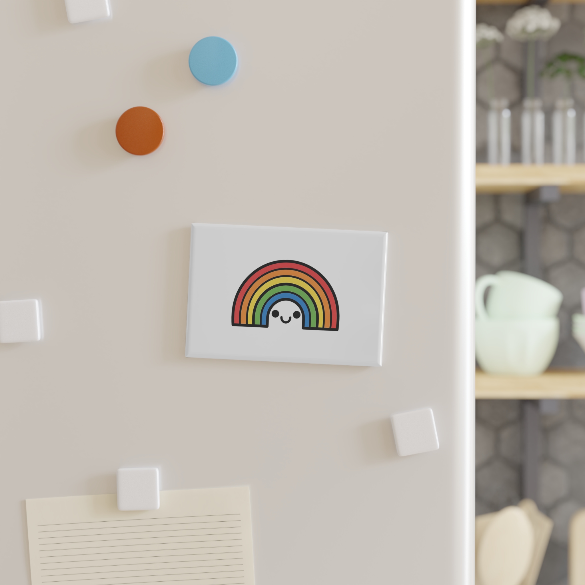 Colorful Rainbow Smiling Face Cartoon Illustration Button Magnet Rectangle 1 And 10 Pcs - Image 3