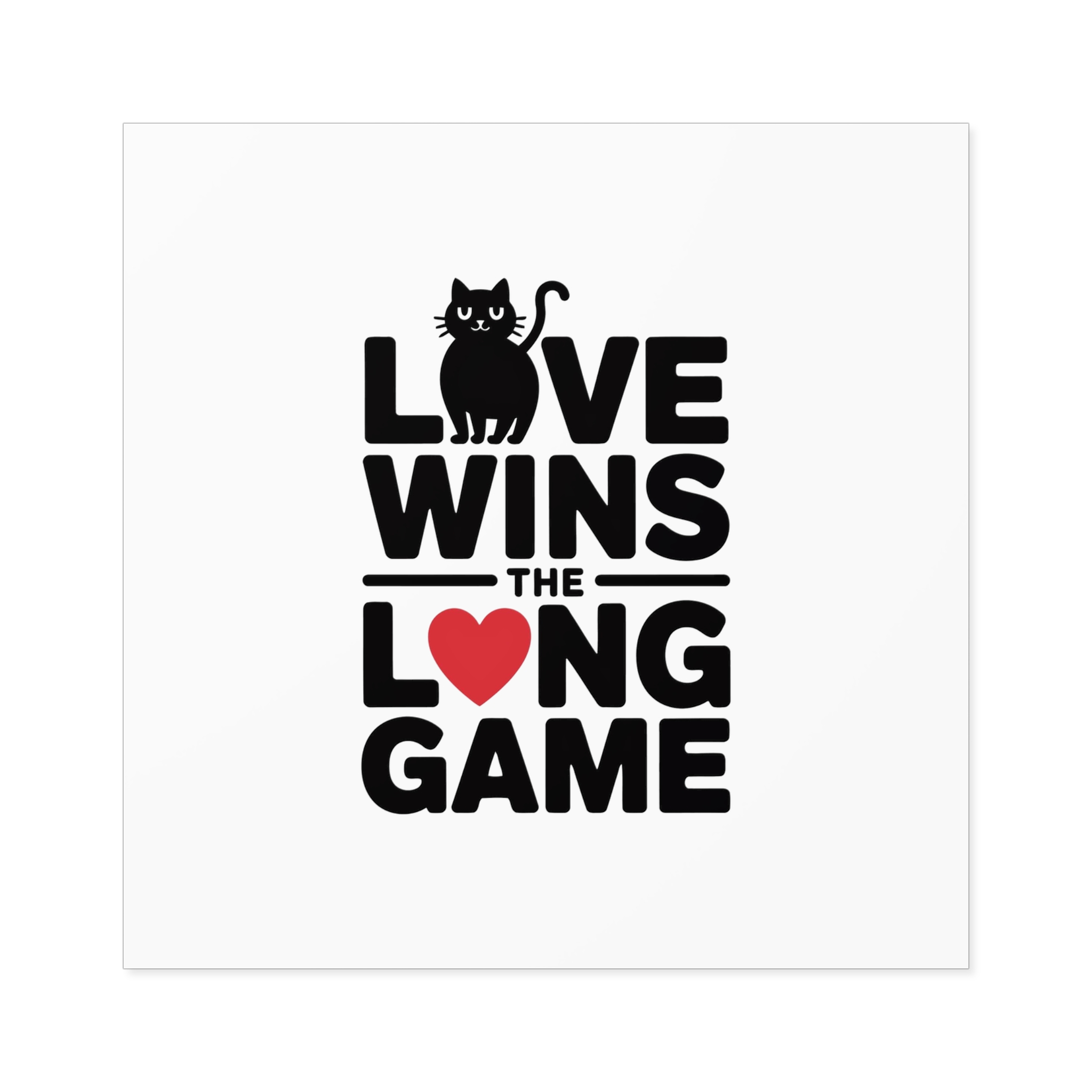 Love Wins Long Game With Black Cat Heart Illustration Laminate Stickers Square - Image 33