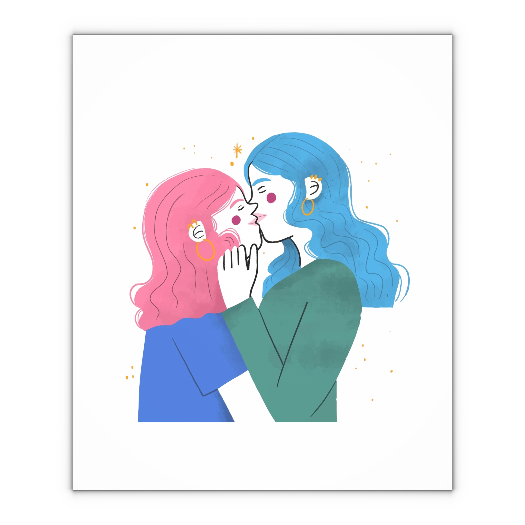 Hand Drawn Lesbian Kiss Illustration Gift Wrapping Paper Sheets 1pc - Image 4