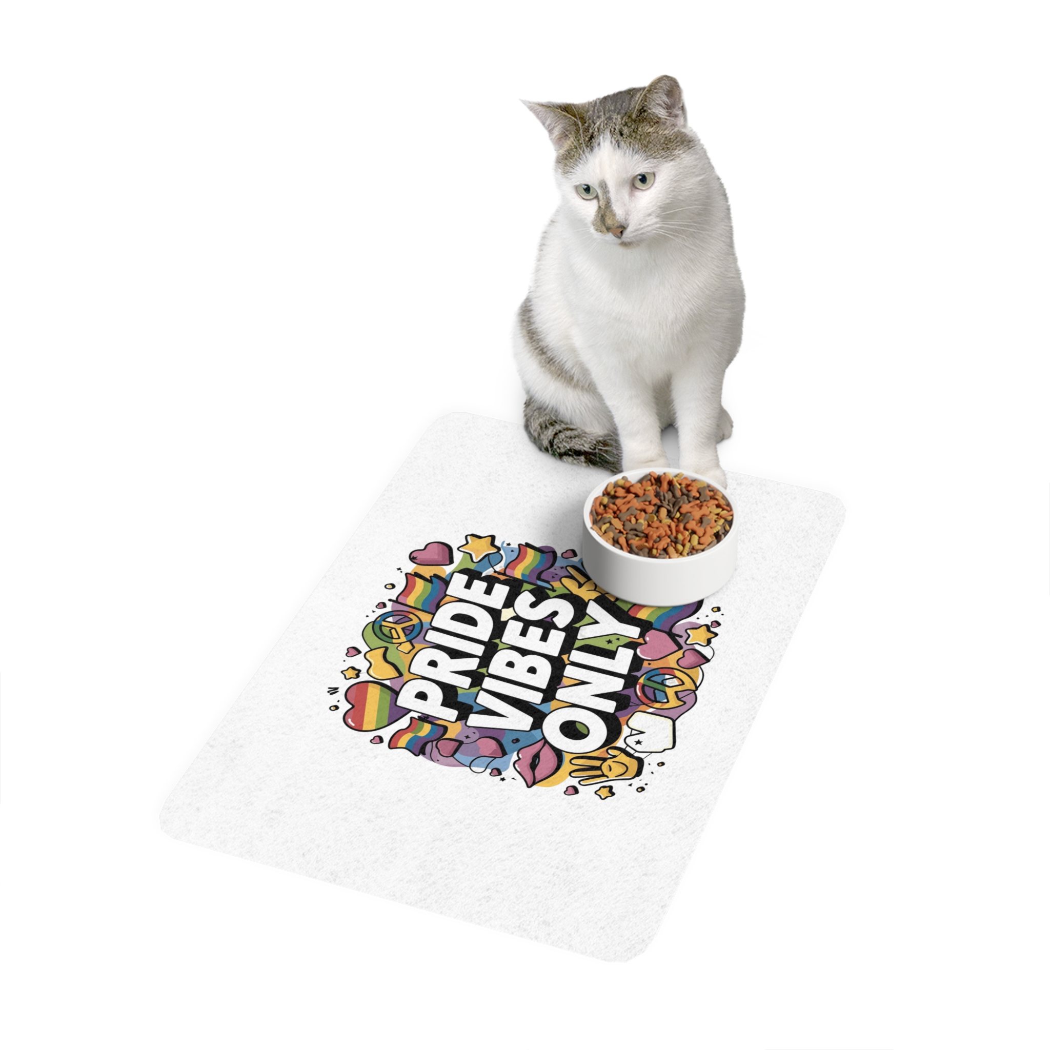 Pride Vibes Only T Shirt Design Isolated White Background Pet Food Mat 12x18 - Image 3