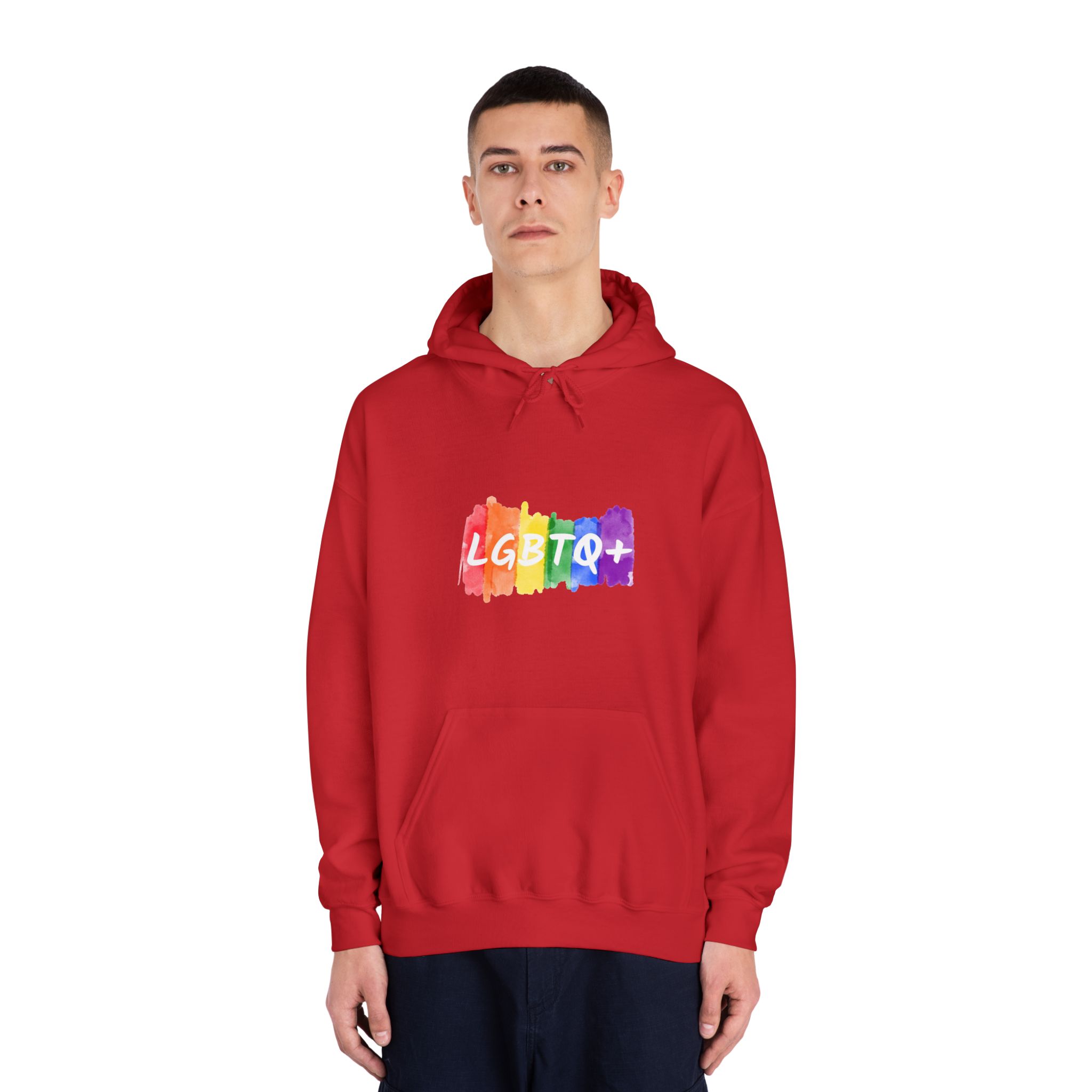 Lgbtq Logo Lettering Text Vector Rainbow Watercolor Paint Textured Colorful Stripes Unisex Dryblend Hooded Sweatshirt - Image 35
