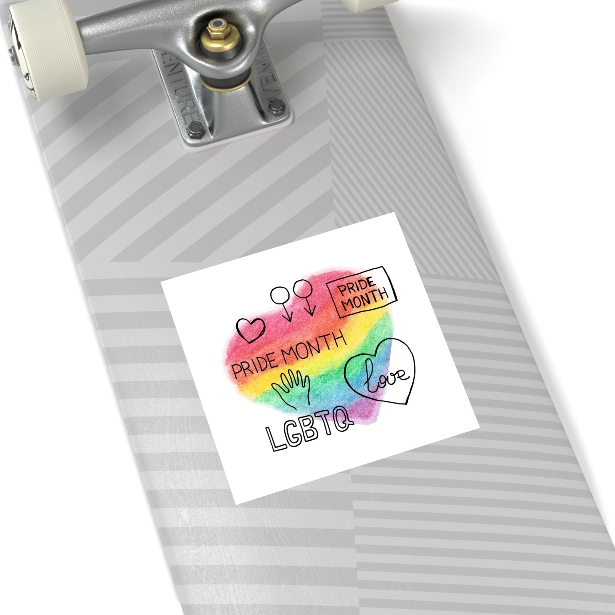Lgbtq Hand Drawn Symbols Rainbow Coloured Heart Background Laminate Stickers Square - Image 76