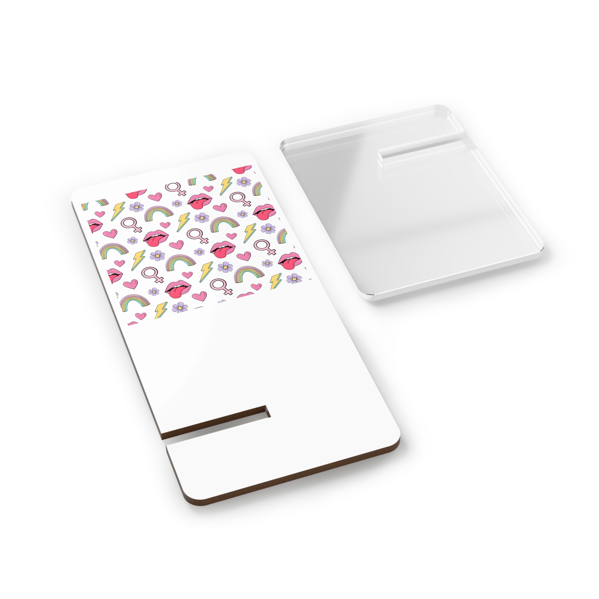 Colorful Seamless Pattern With Feminist Pride Symbols Mobile Display Stand For Smartphones - Image 2
