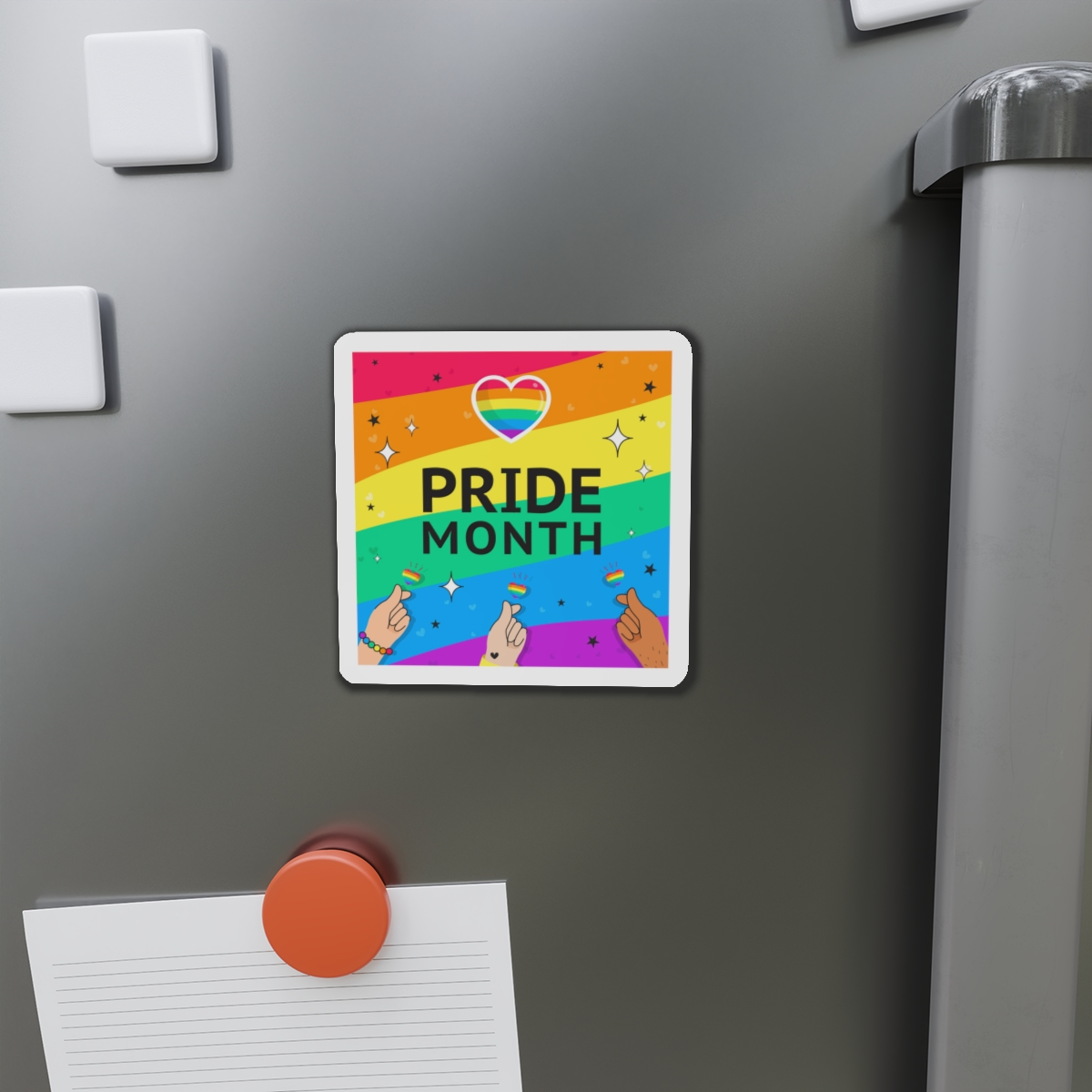 Pride Month Greeting Card Vector Illustration Hand Symbol Mini Heart Rainbow Flag Die Cut Magnets - Image 8