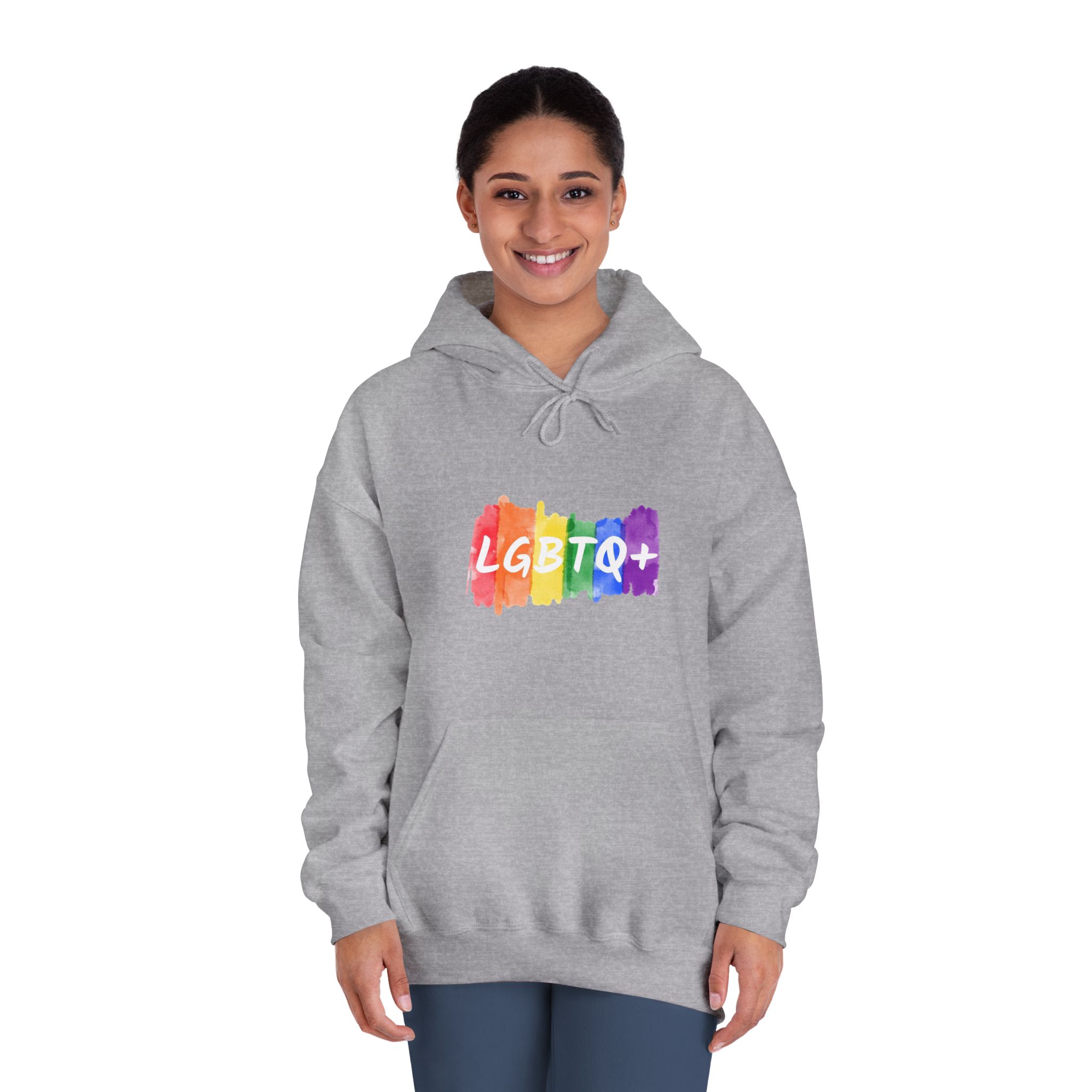 Lgbtq Logo Lettering Text Vector Rainbow Watercolor Paint Textured Colorful Stripes Unisex Dryblend Hooded Sweatshirt - Image 16