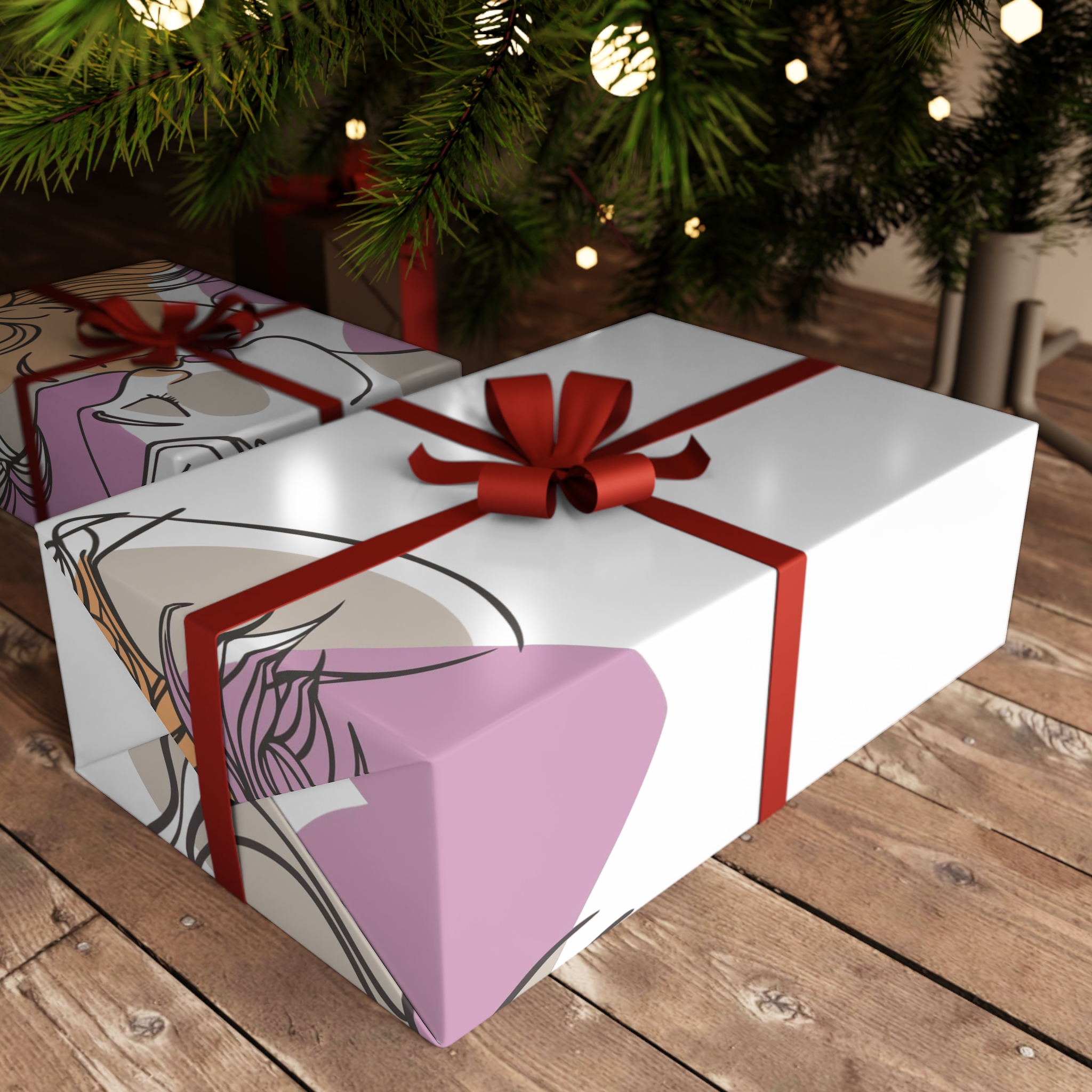 Two Women Are Kissing Front Heart With Pink Background Gift Wrapping Paper Sheets 1pc - Image 3