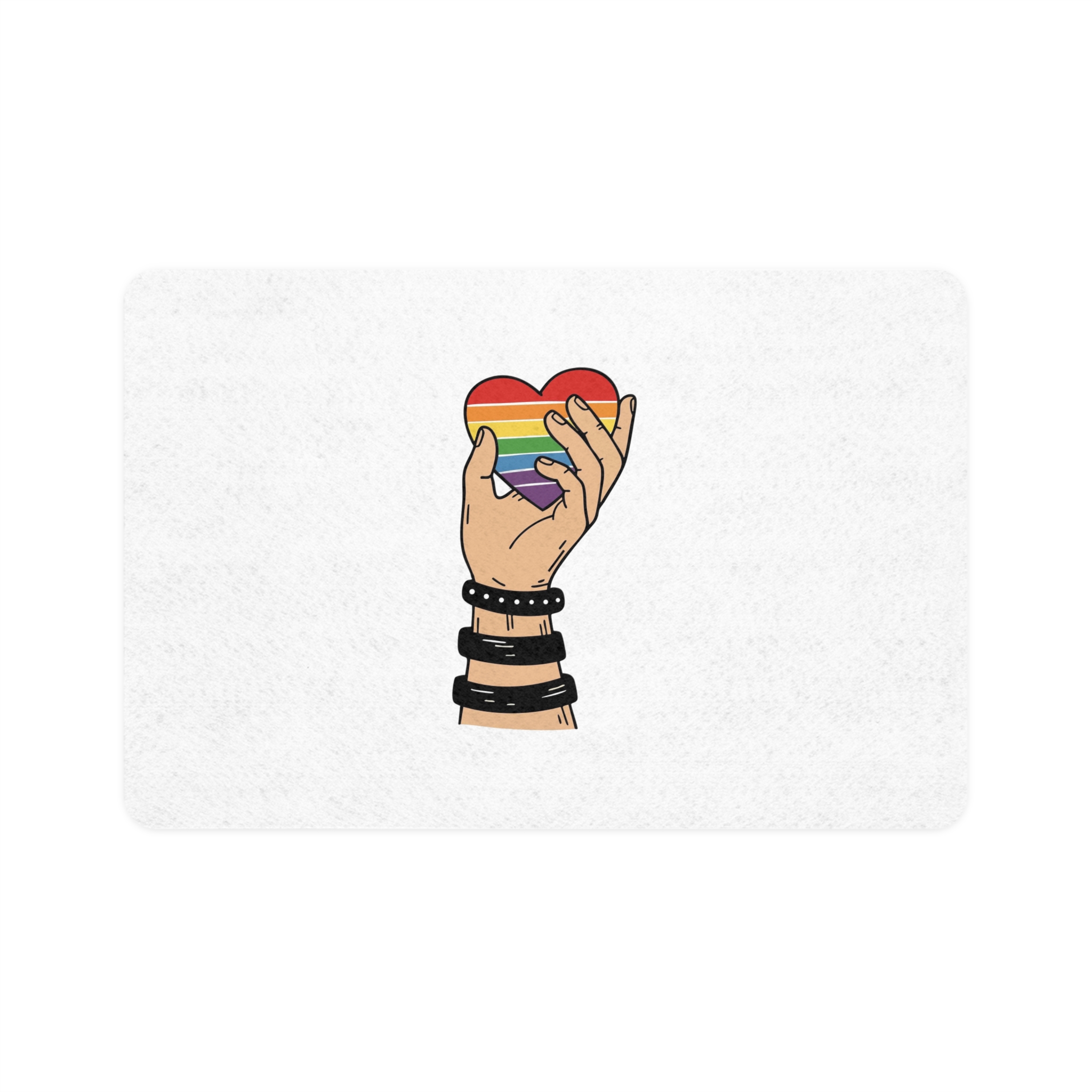 Hand Holding Rainbow Heart Symbolizing Pride Lgbtq Support With Black Wristbands Vector Illustration Pet Food Mat 12x18