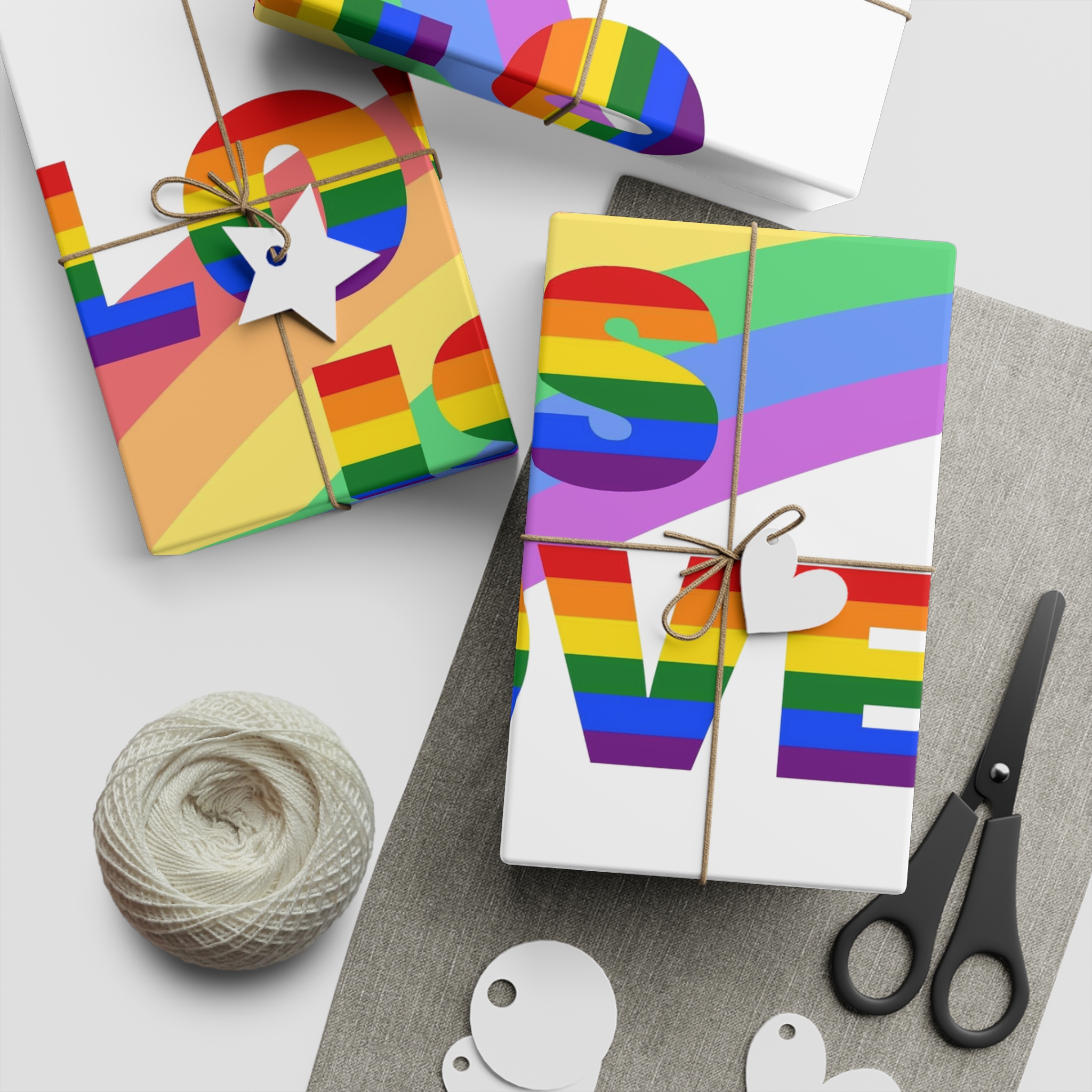 Colorful Rainbow Colors Lgbt Flag Text Love Is Love White Background Poster Banner Gift Wrapping Paper Sheets 1pc - Image 2