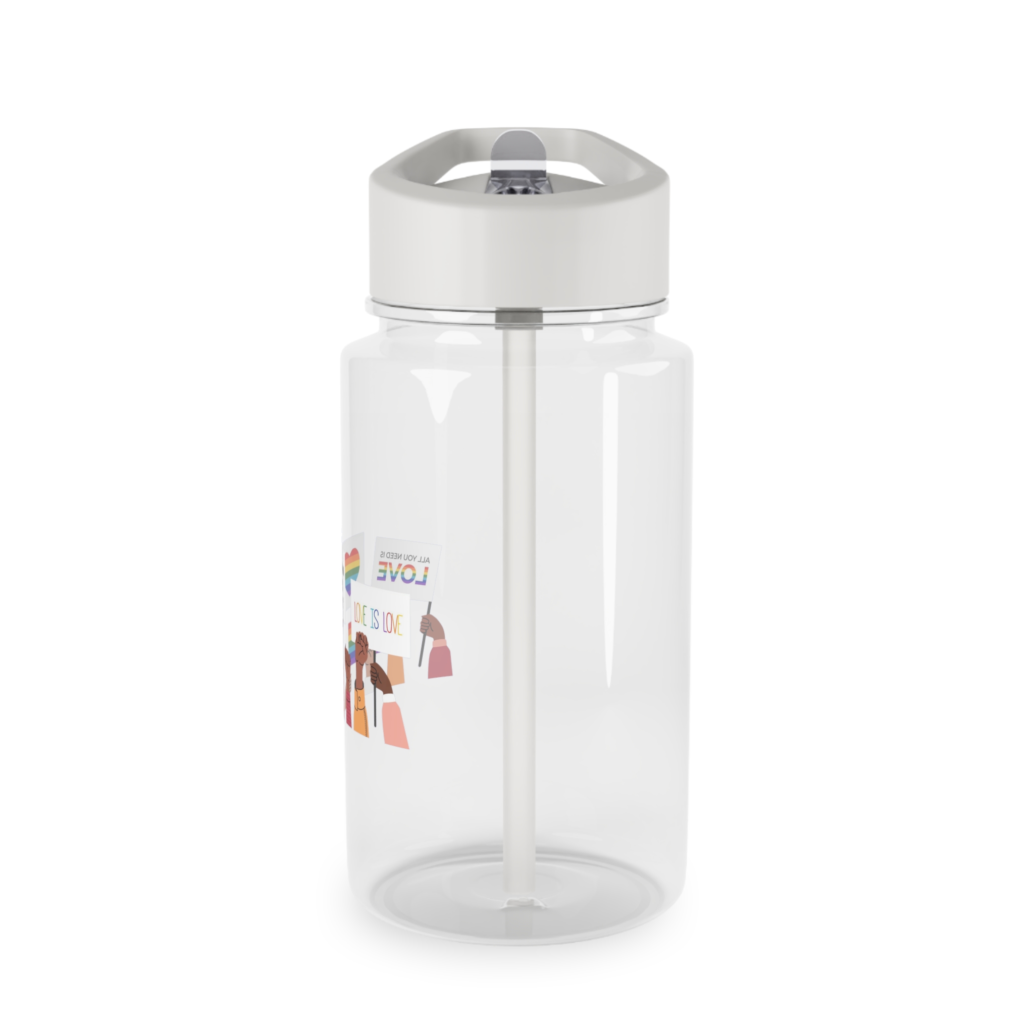 People Holding Lgbt Posters Symbols Signs Flags With Rainbows Pride Month Human Rights Love Is Love Tritan Water Bottle - Image 3