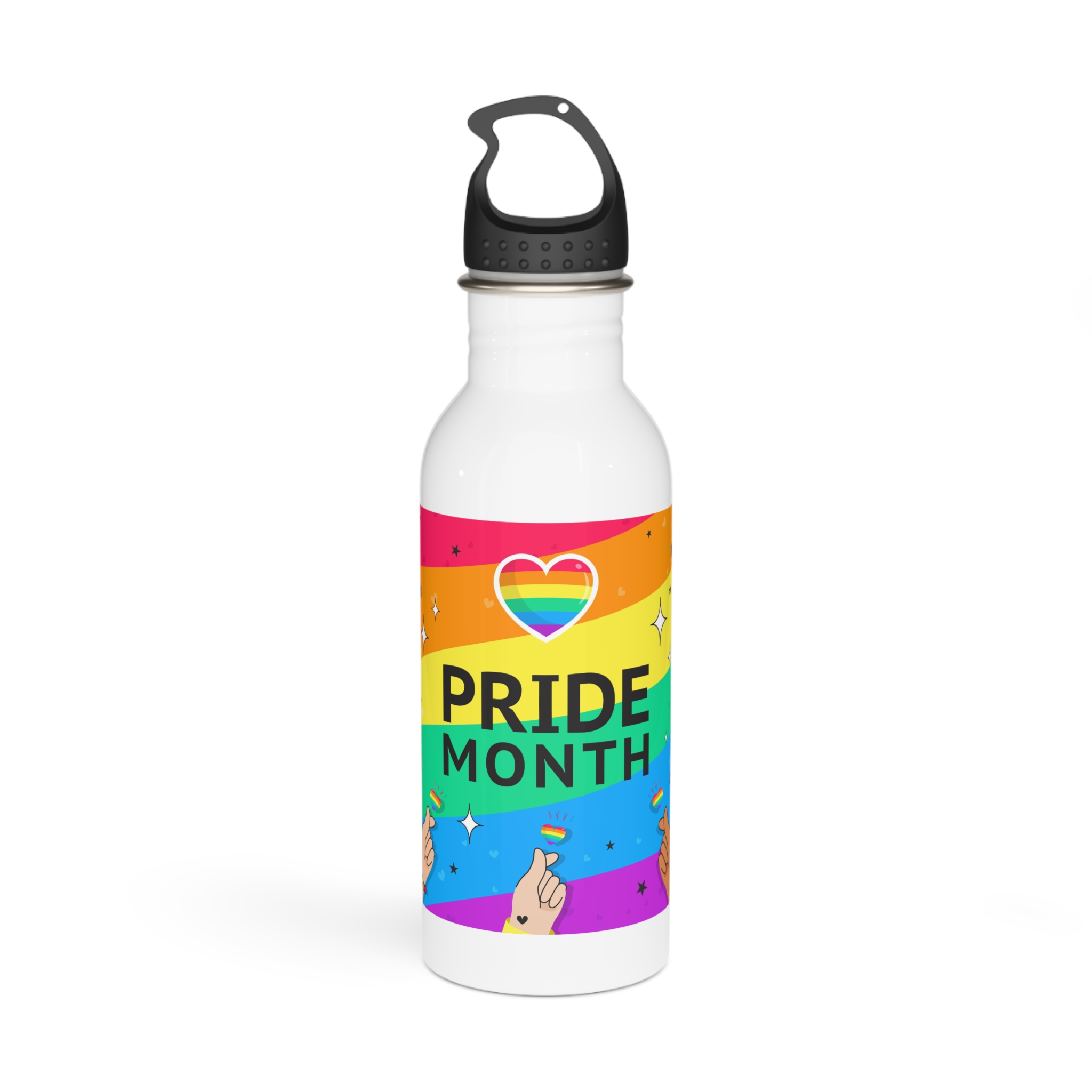 Pride Month Greeting Card Vector Illustration Hand Symbol Mini Heart Rainbow Flag Stainless Steel Water Bottle