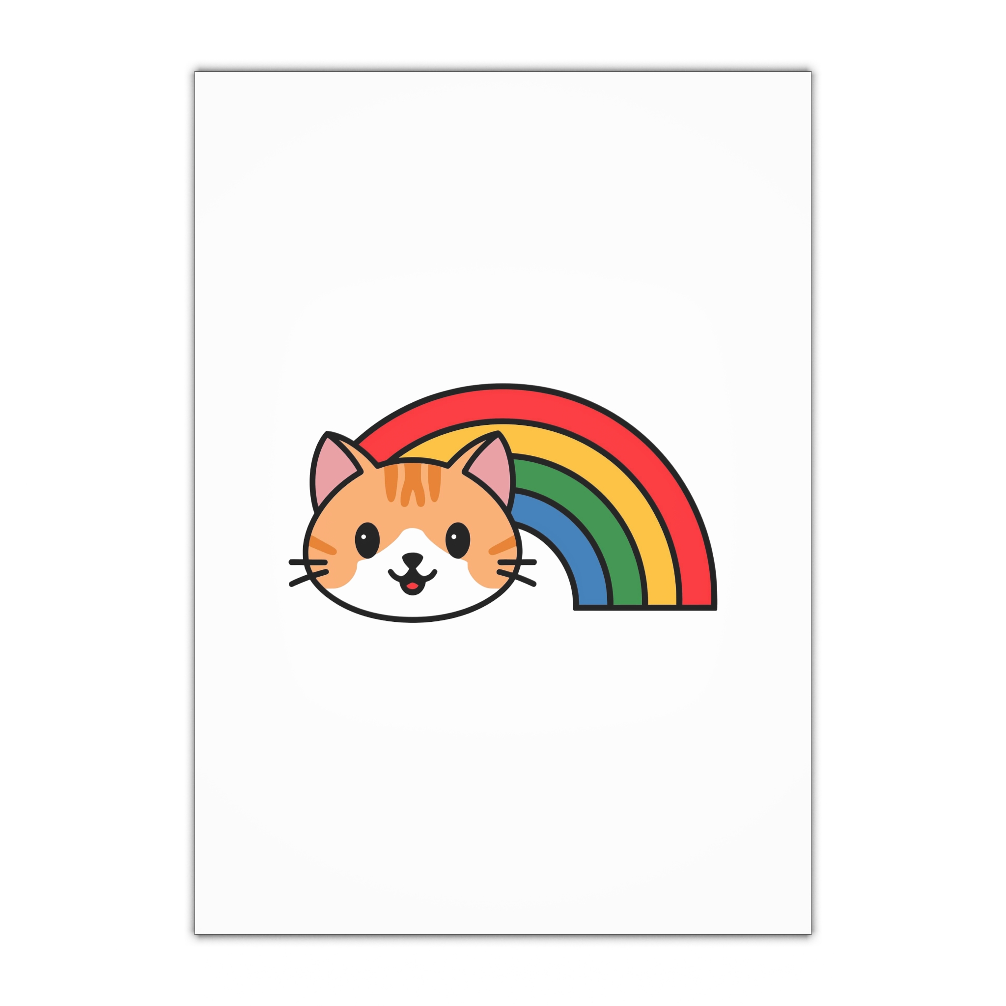 Cartoon Cat Head Illustration With Rainbow Happy Expression(1) Gift Wrapping Paper Sheets 1pc