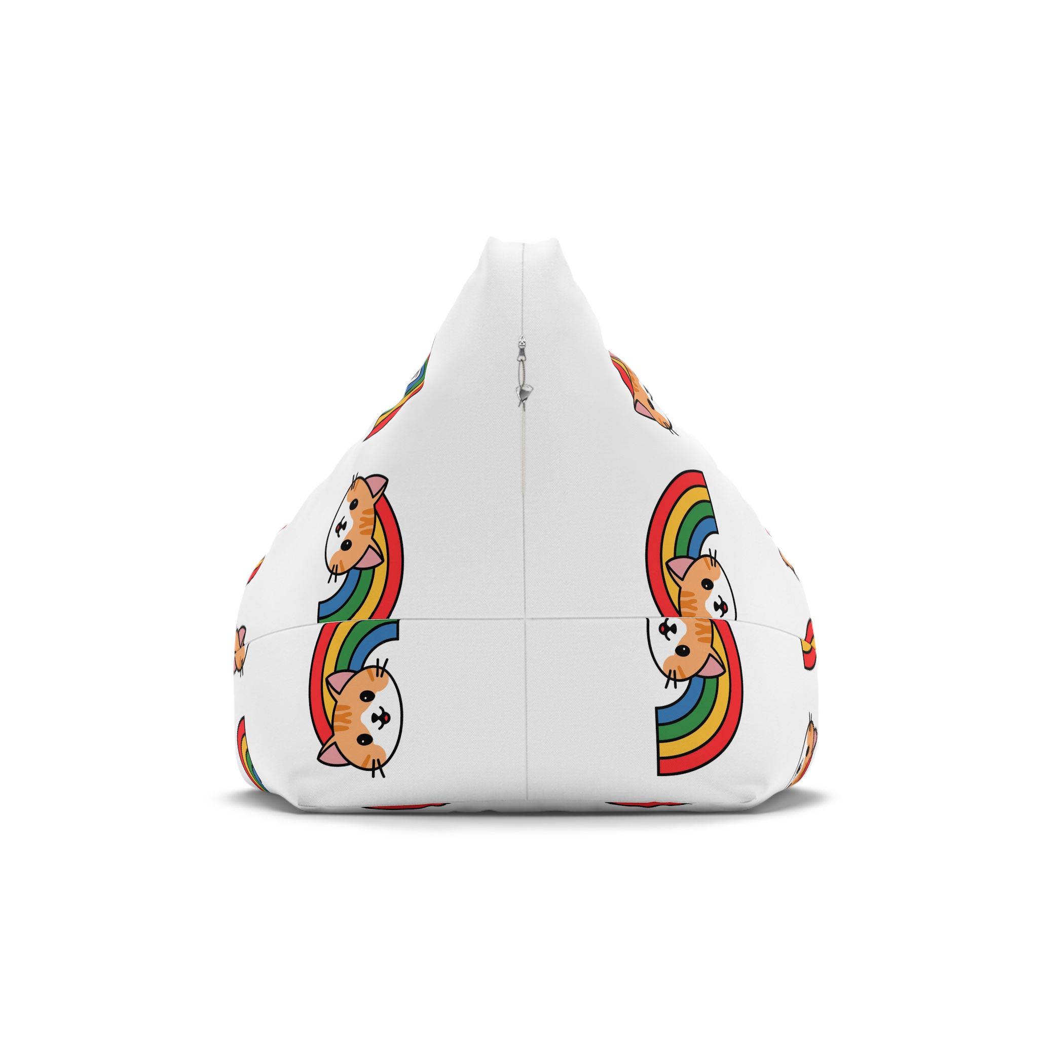 Cartoon Cat Head Illustration With Rainbow Happy Expression Bean Bag Chair Cover - Image 2