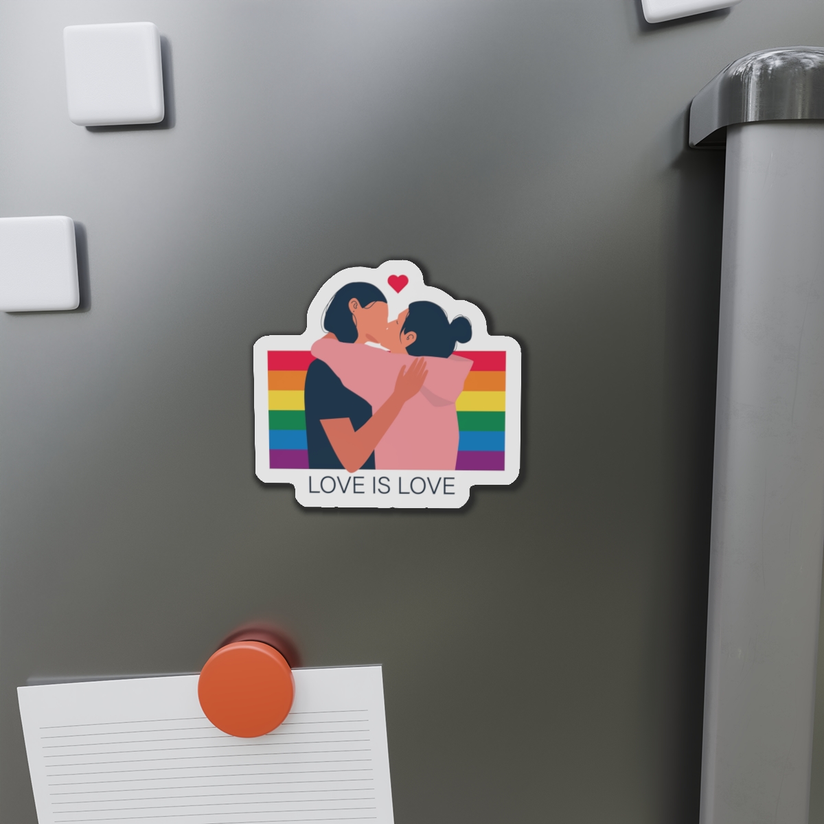 Lesbian Couple Kissing Hugging Rainbow Flag Love Is Love Die Cut Magnets - Image 8