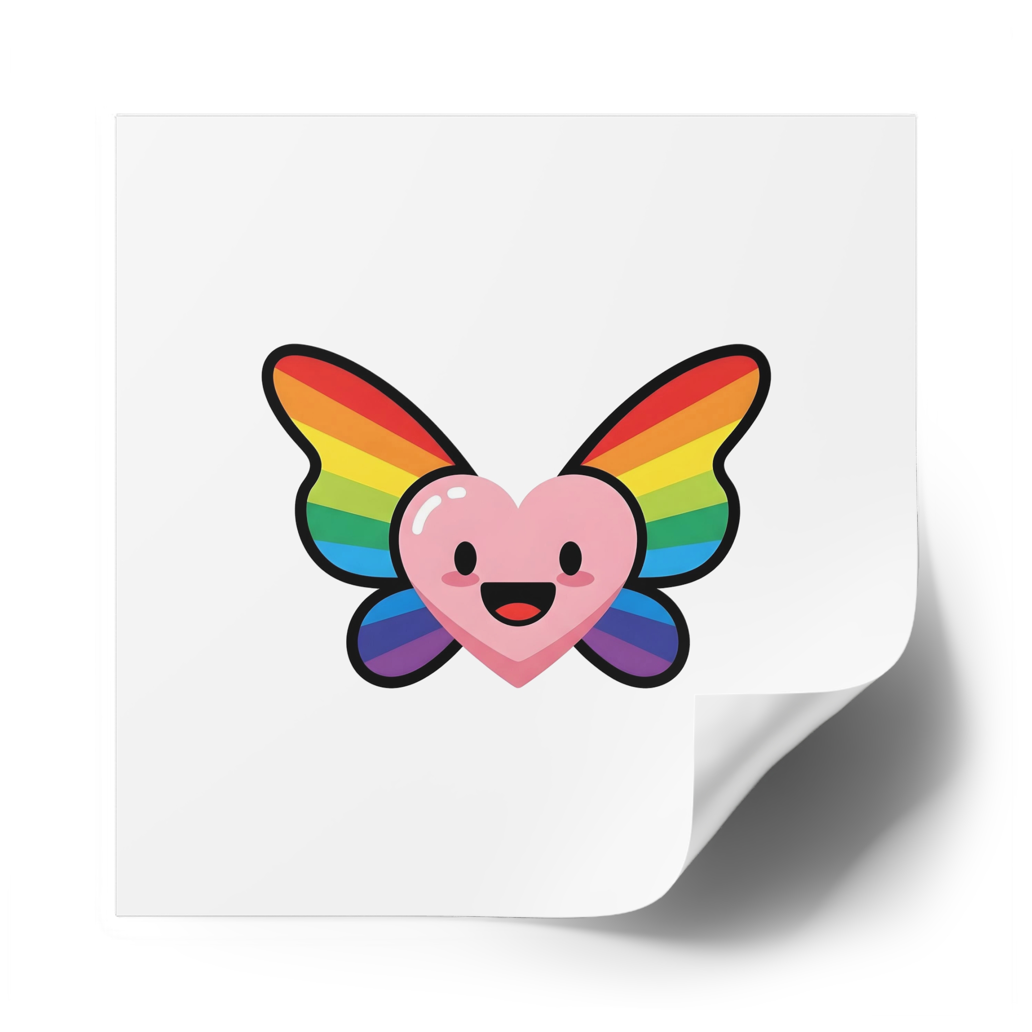 Happy Rainbow Heart Butterfly1 Laminate Stickers Square - Image 58