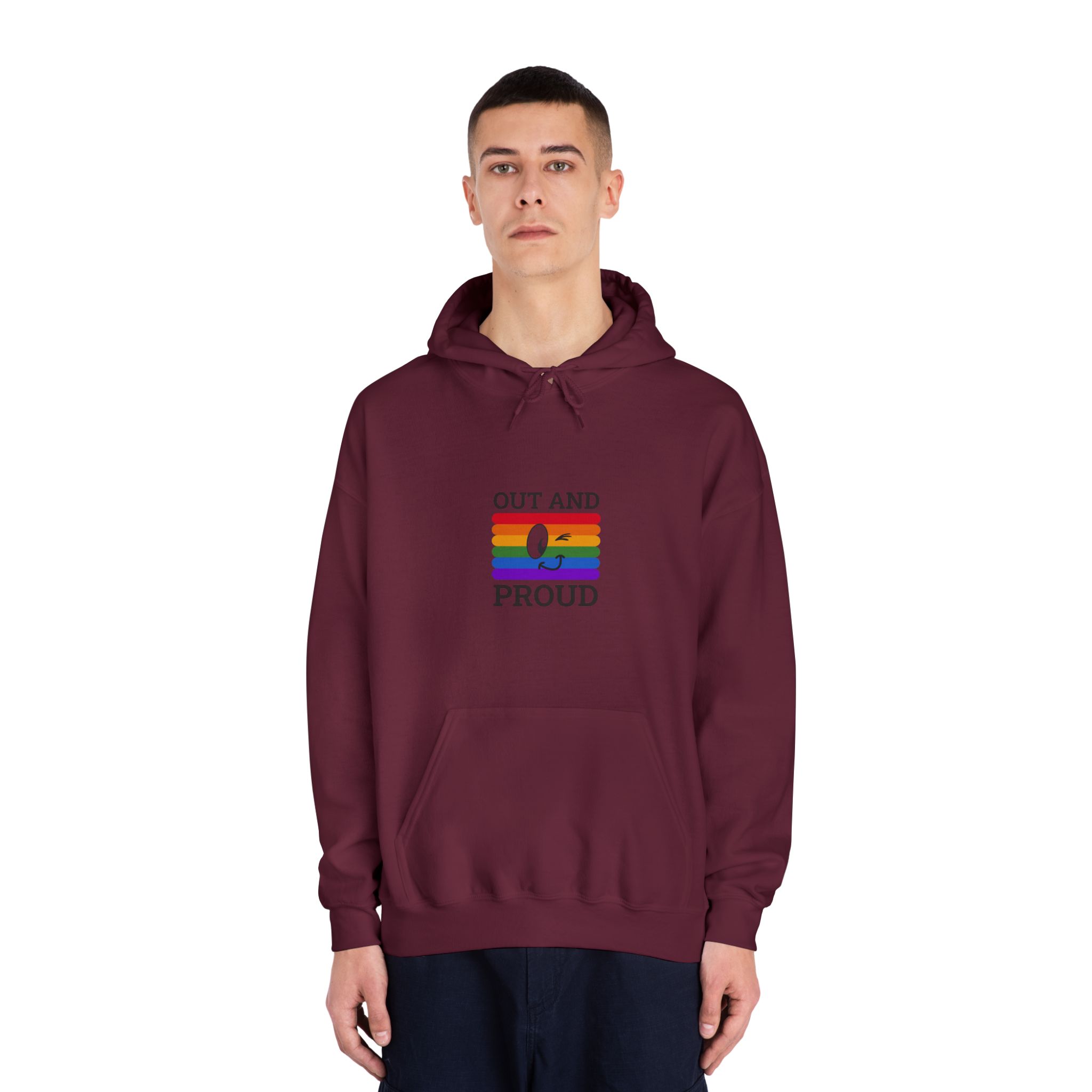 Out Proud Lgbtq Pride Month Quote Book Lover Rainbow Flag Hand Drawn Art White Background Unisex Dryblend Hooded Sweatshirt - Image 19