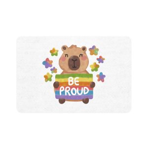 Cute Capybara Holding Be Proud Rainbow Flag Illustration (1) Pet Food Mat 12x18